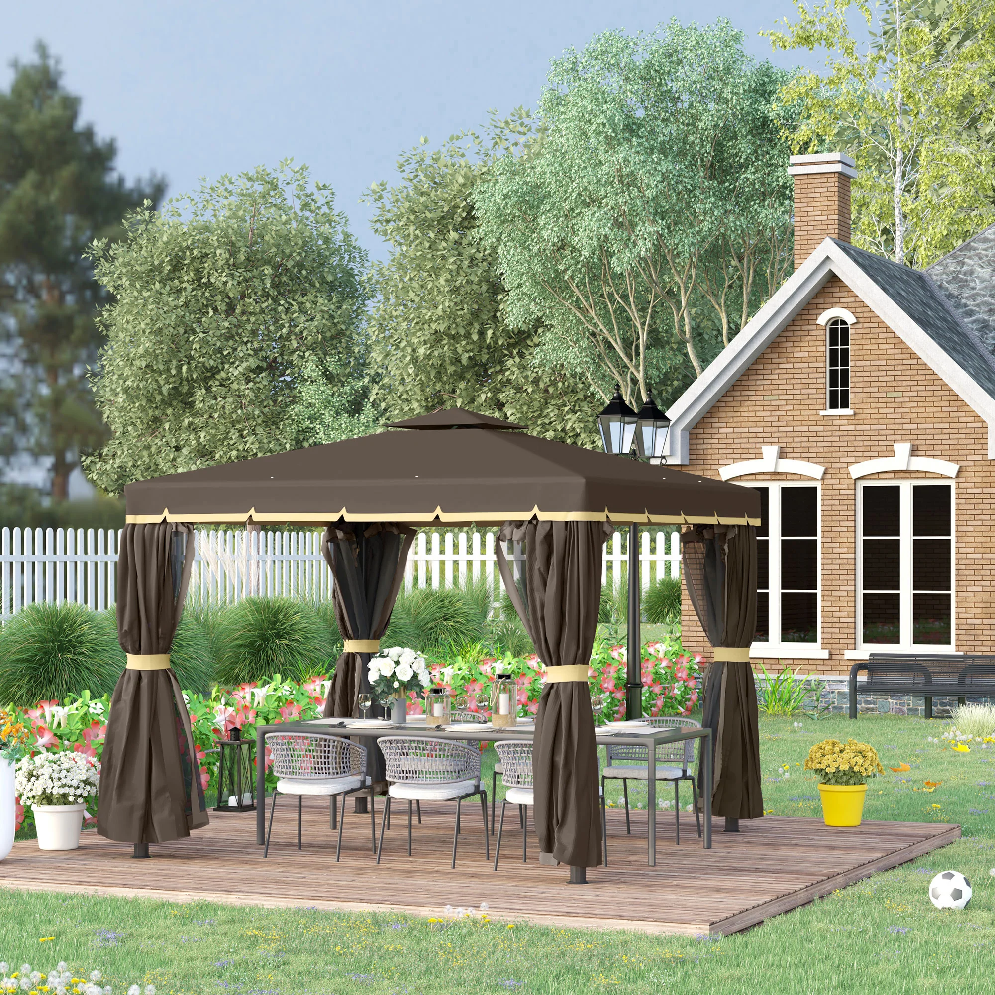 10' x 10' 2-Tier Gazebo with Zippered Mesh Walls & Aluminum Frame, Light Grey - Image 4