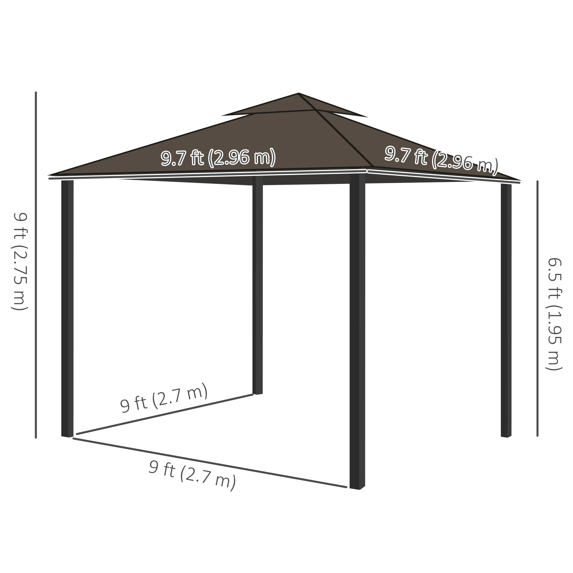 10' x 10' 2-Tier Gazebo with Zippered Mesh Walls & Aluminum Frame, Light Grey - Image 5