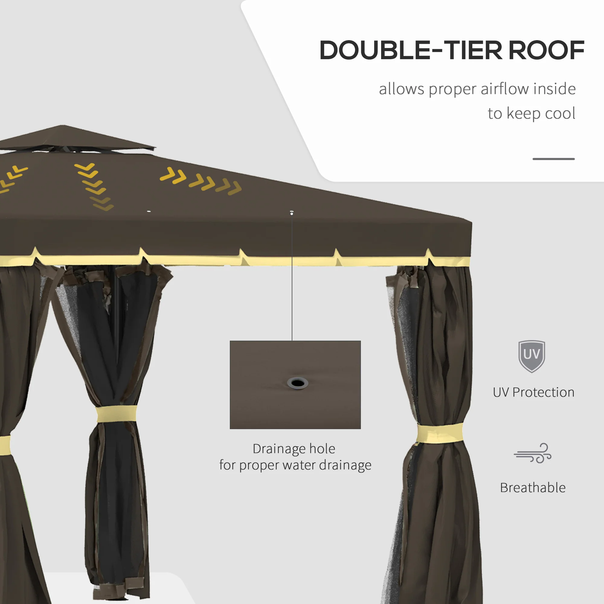 10' x 10' 2-Tier Gazebo with Zippered Mesh Walls & Aluminum Frame, Light Grey - Image 6