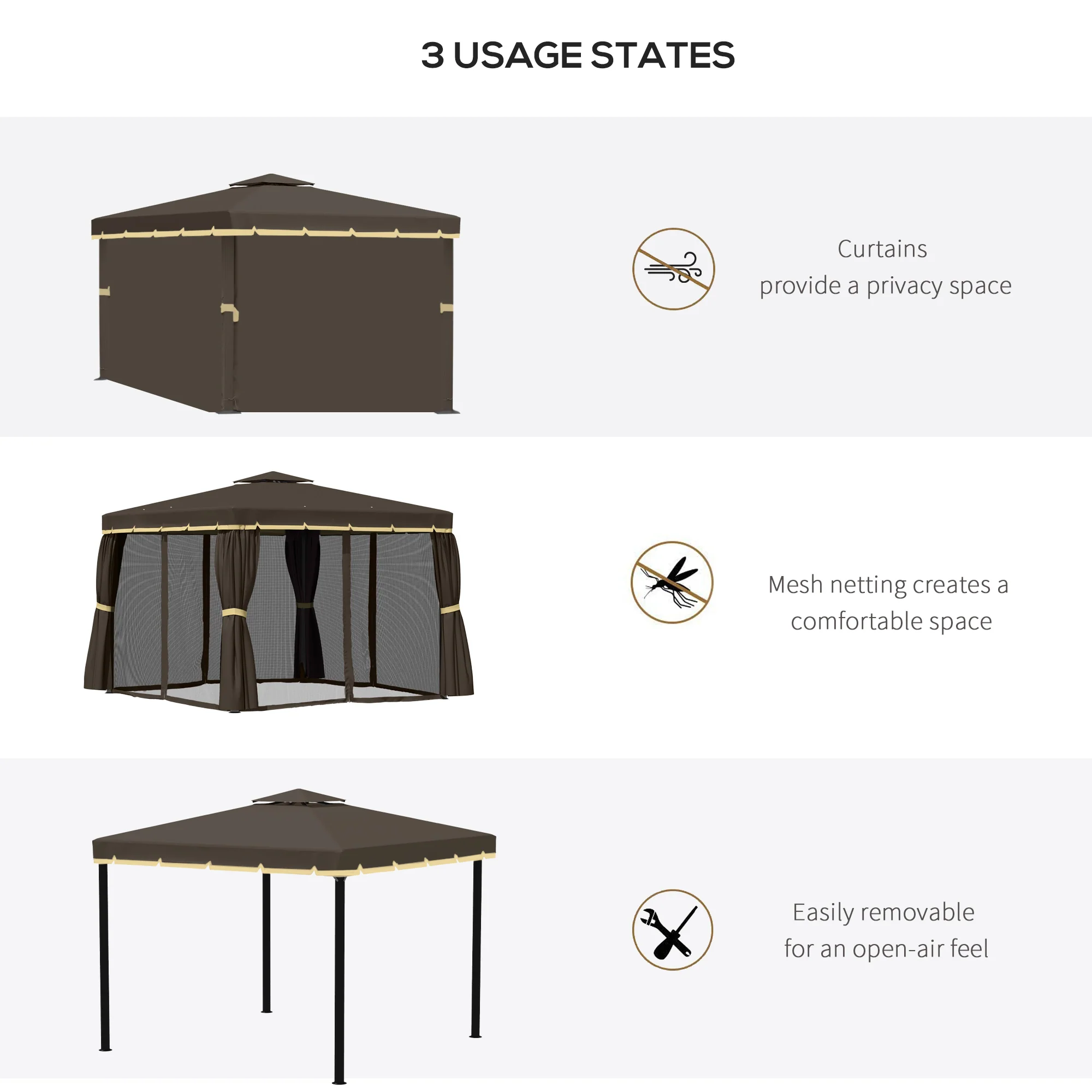 10' x 10' 2-Tier Gazebo with Zippered Mesh Walls & Aluminum Frame, Light Grey - Image 8