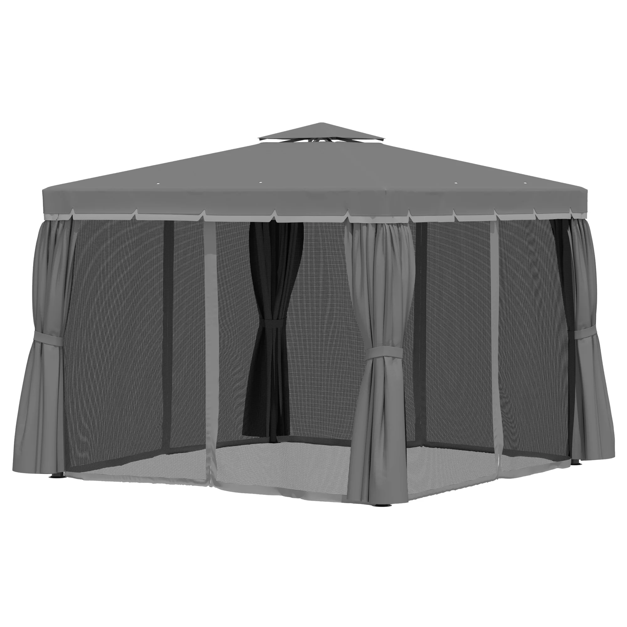 10' x 10' 2-Tier Gazebo with Zippered Mesh Walls & Aluminum Frame, Coffee - Image 2