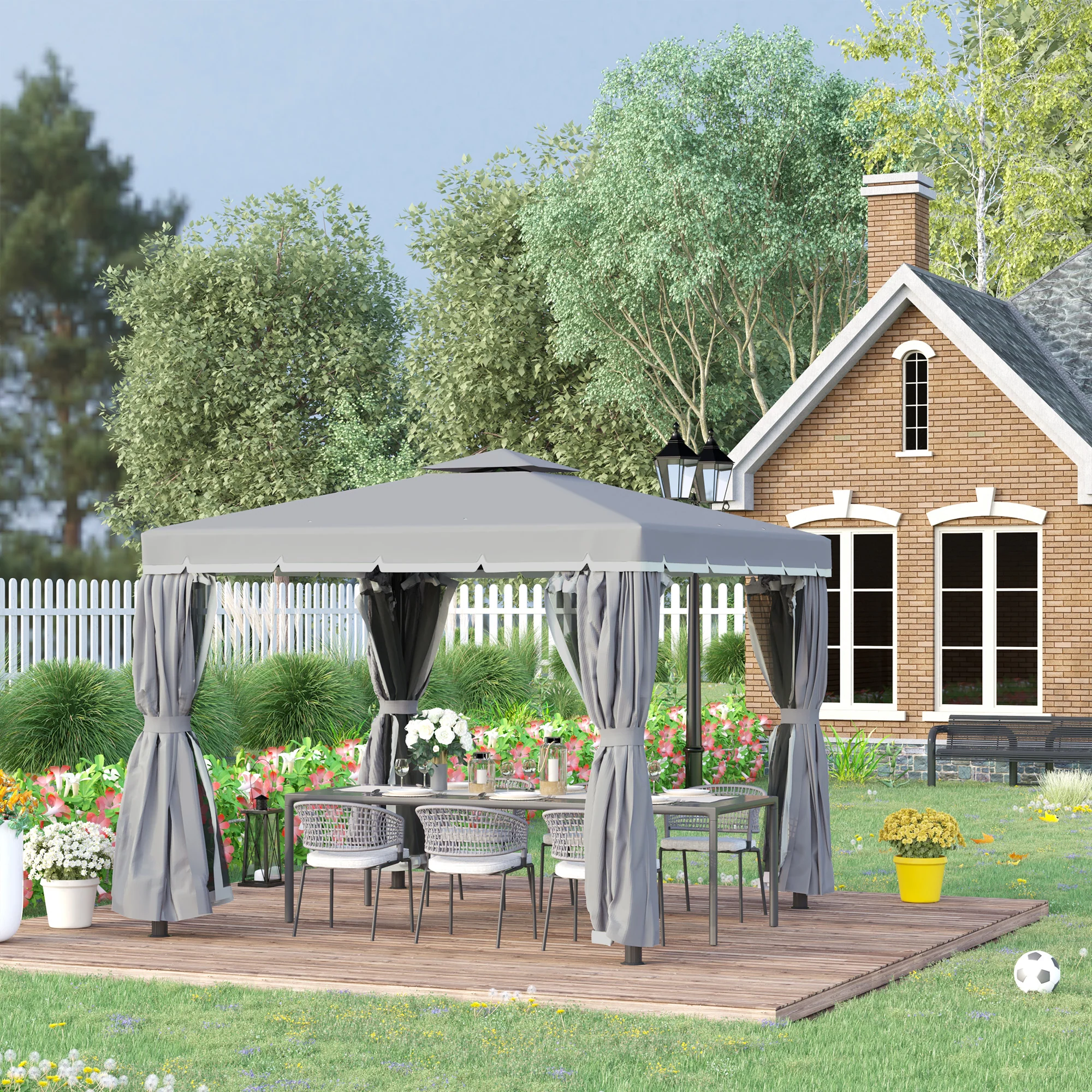 10' x 10' 2-Tier Gazebo with Zippered Mesh Walls & Aluminum Frame, Coffee - Image 4