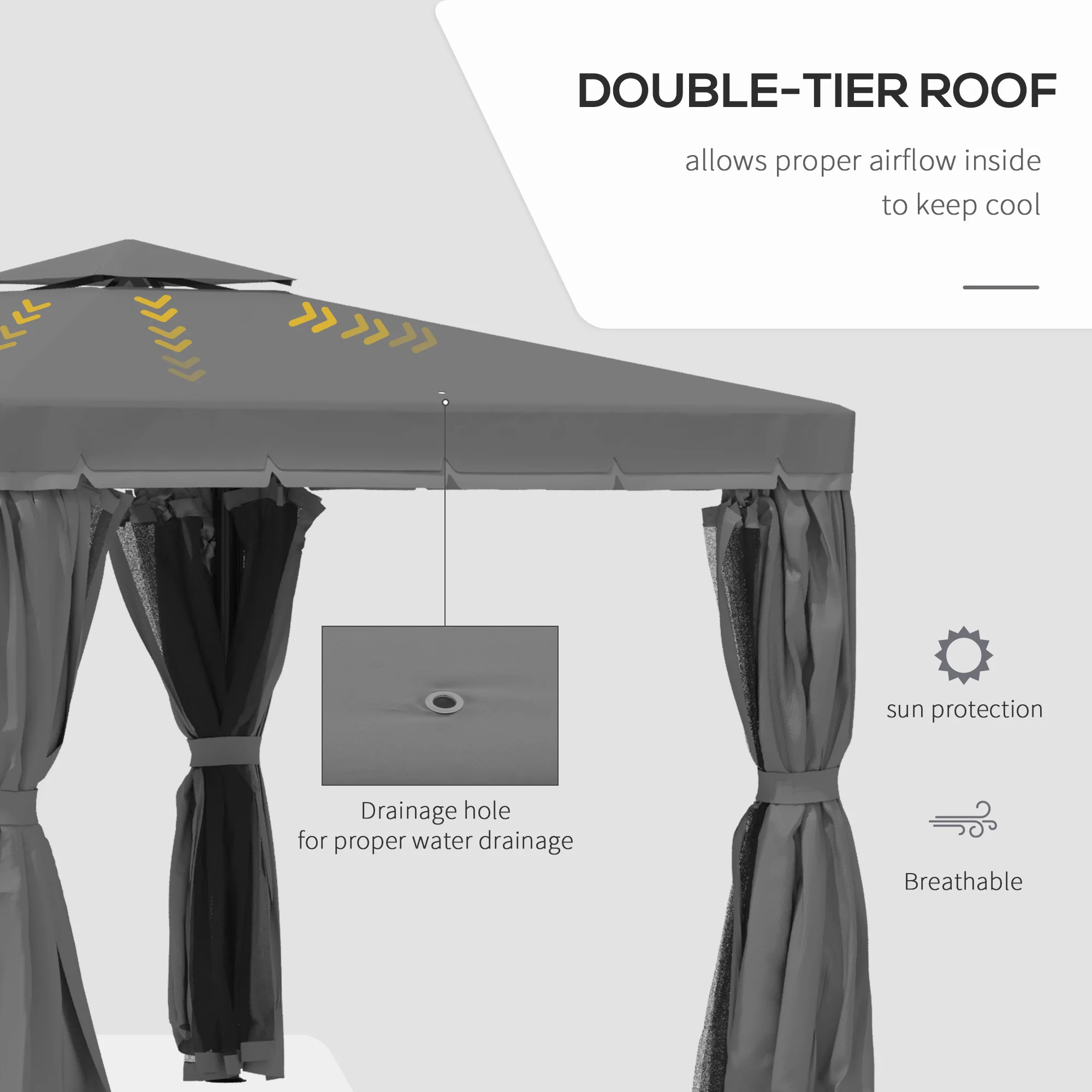 10' x 10' 2-Tier Gazebo with Zippered Mesh Walls & Aluminum Frame, Coffee - Image 6