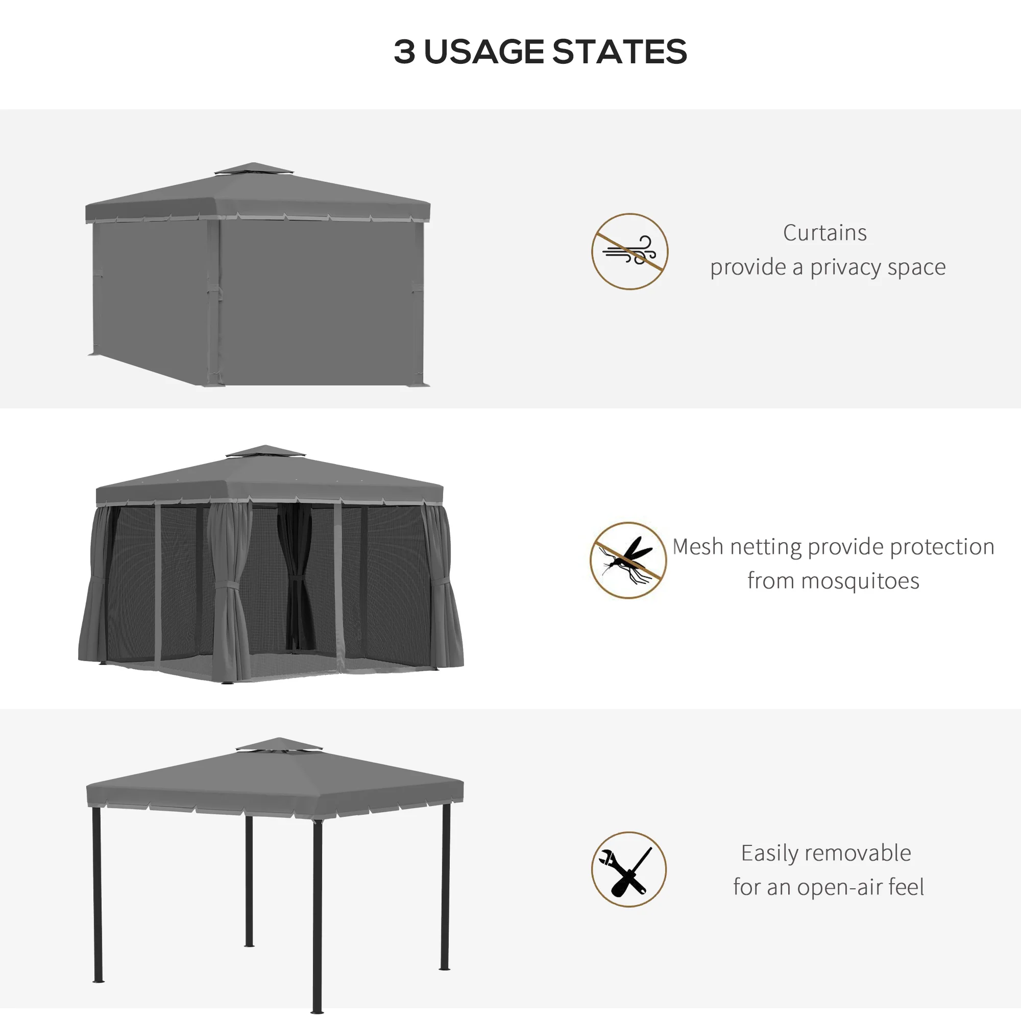 10' x 10' 2-Tier Gazebo with Zippered Mesh Walls & Aluminum Frame, Coffee - Image 8