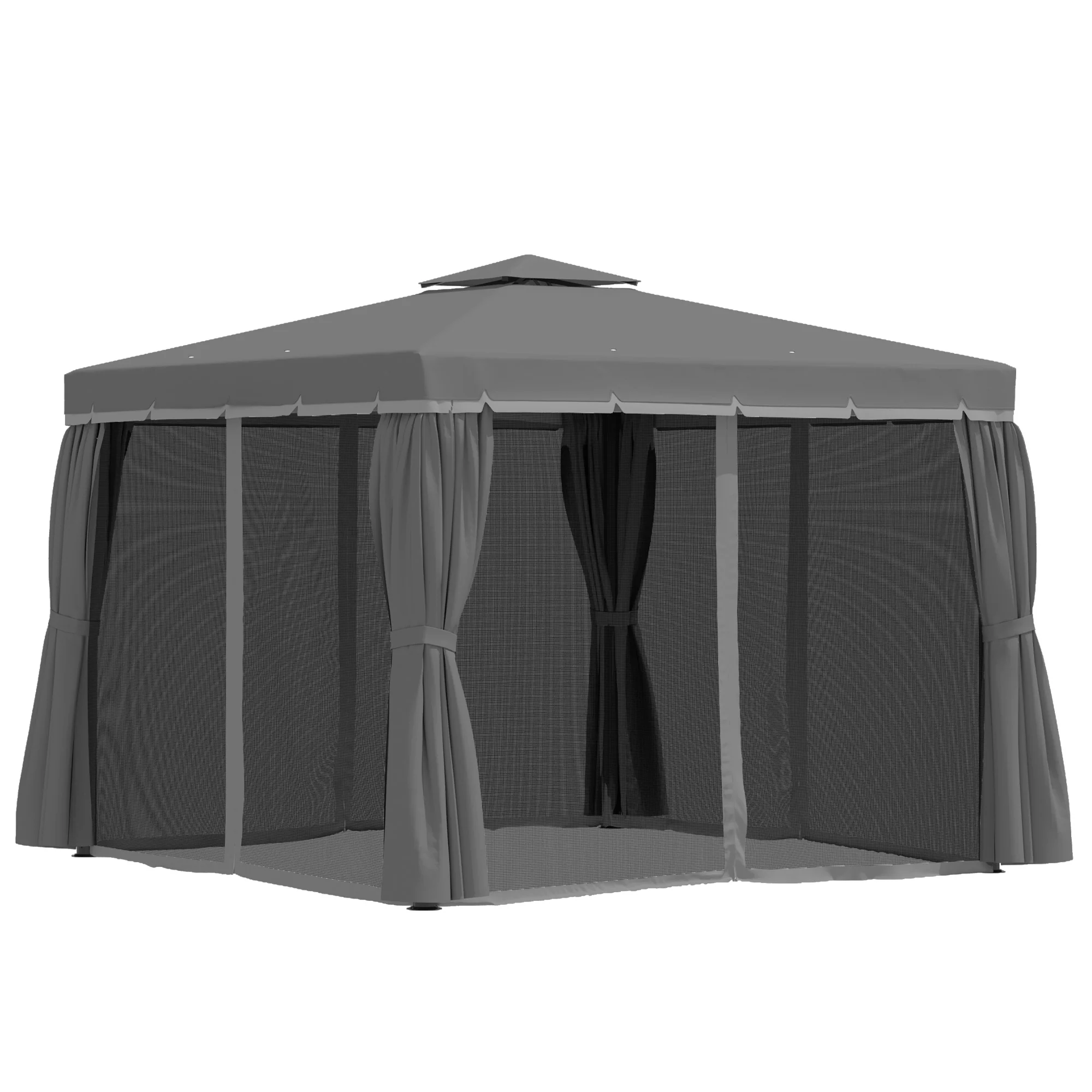 10' x 10' 2-Tier Gazebo with Zippered Mesh Walls & Aluminum Frame, Coffee - Image 9