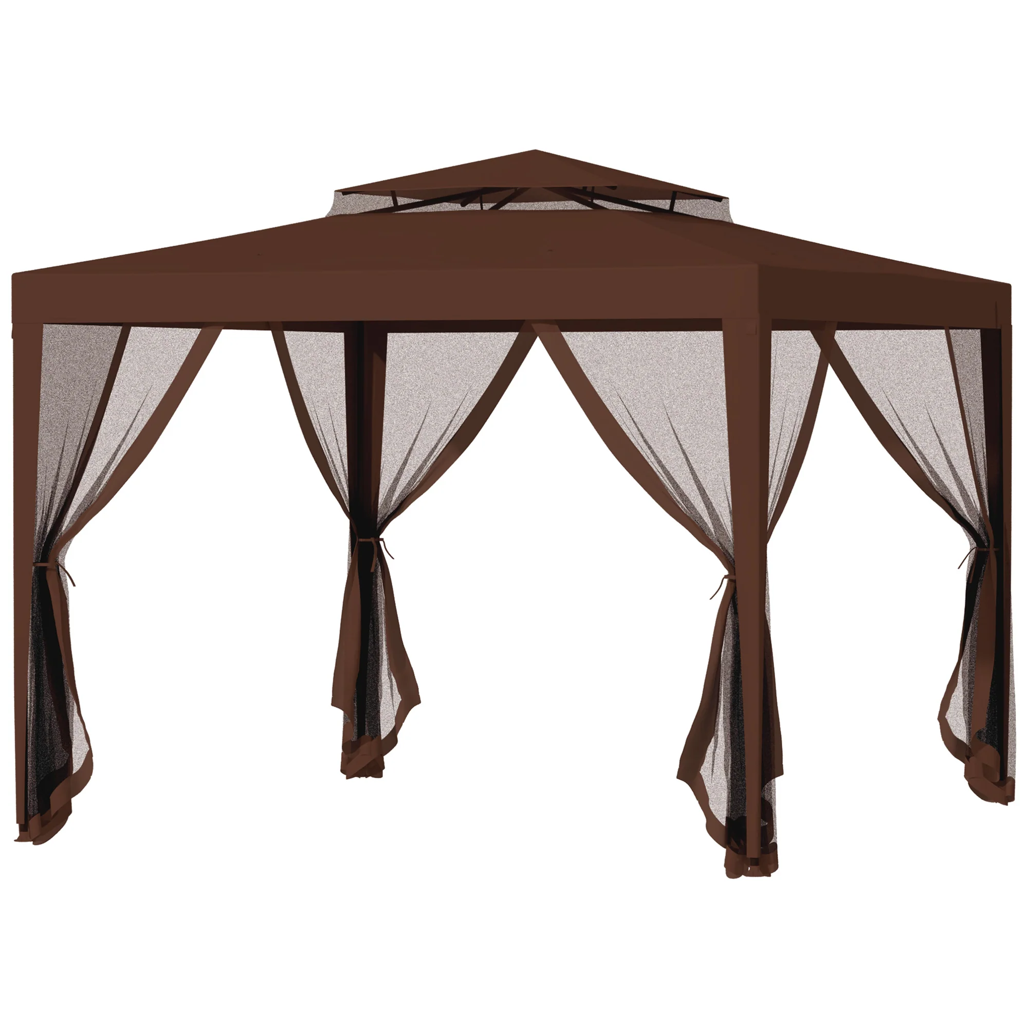 10' x 10' Canopy Tent with Mesh Netting and Double Tier Roof, Brown - Image 2