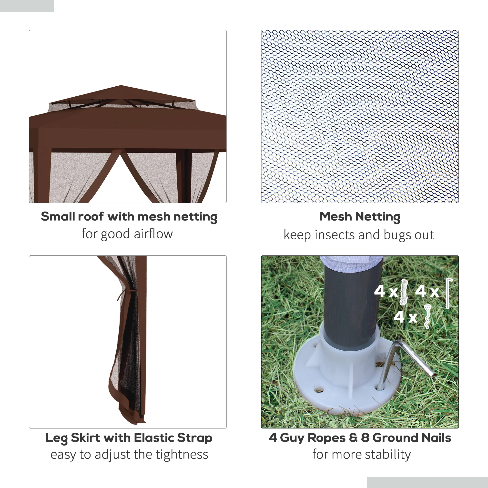 10' x 10' Canopy Tent with Mesh Netting and Double Tier Roof, Brown - Image 8