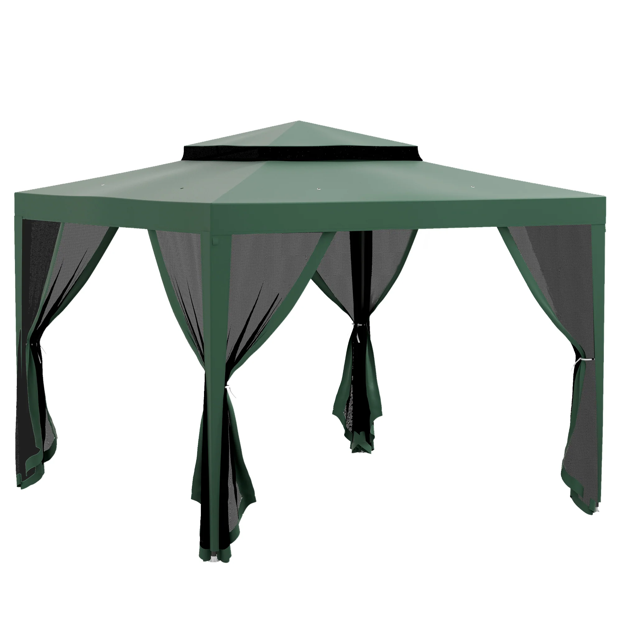 10' x 10' Canopy Tent with Mesh Netting and Double Tier Roof, Green - Image 12