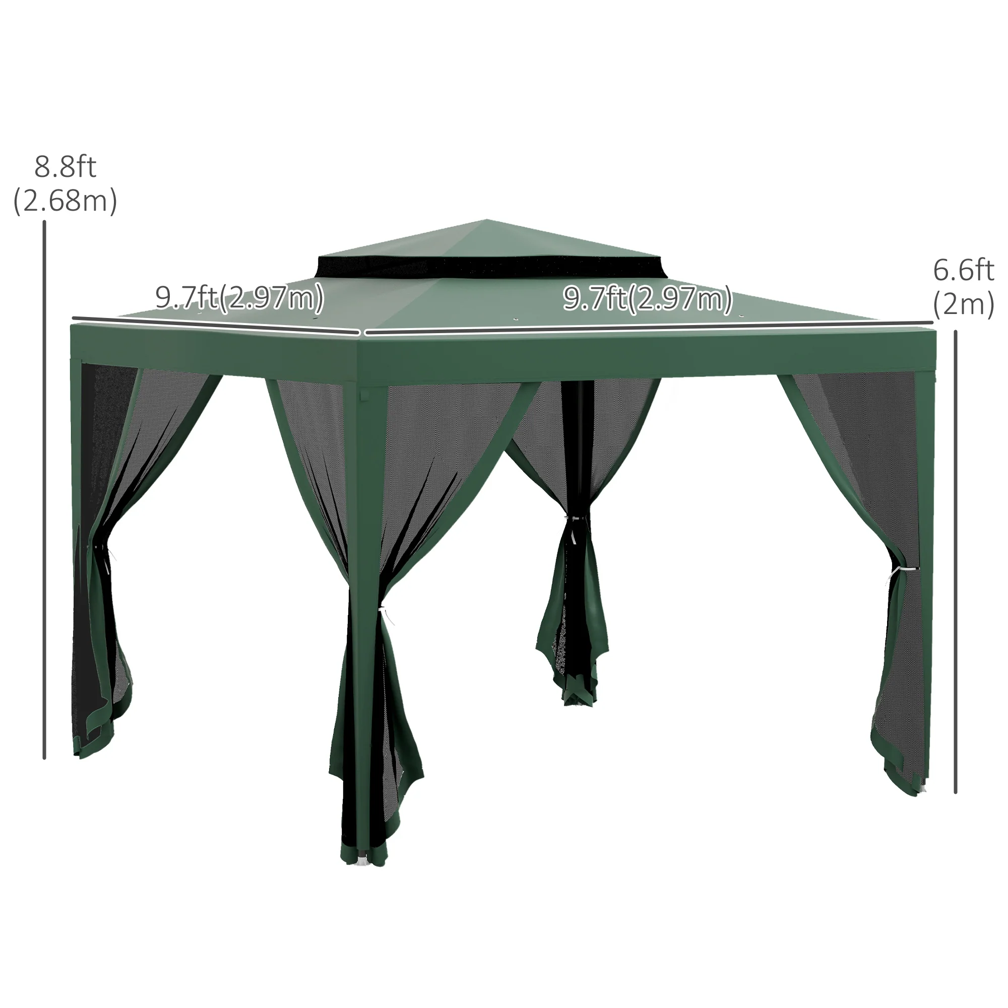 10' x 10' Canopy Tent with Mesh Netting and Double Tier Roof, Green - Image 5