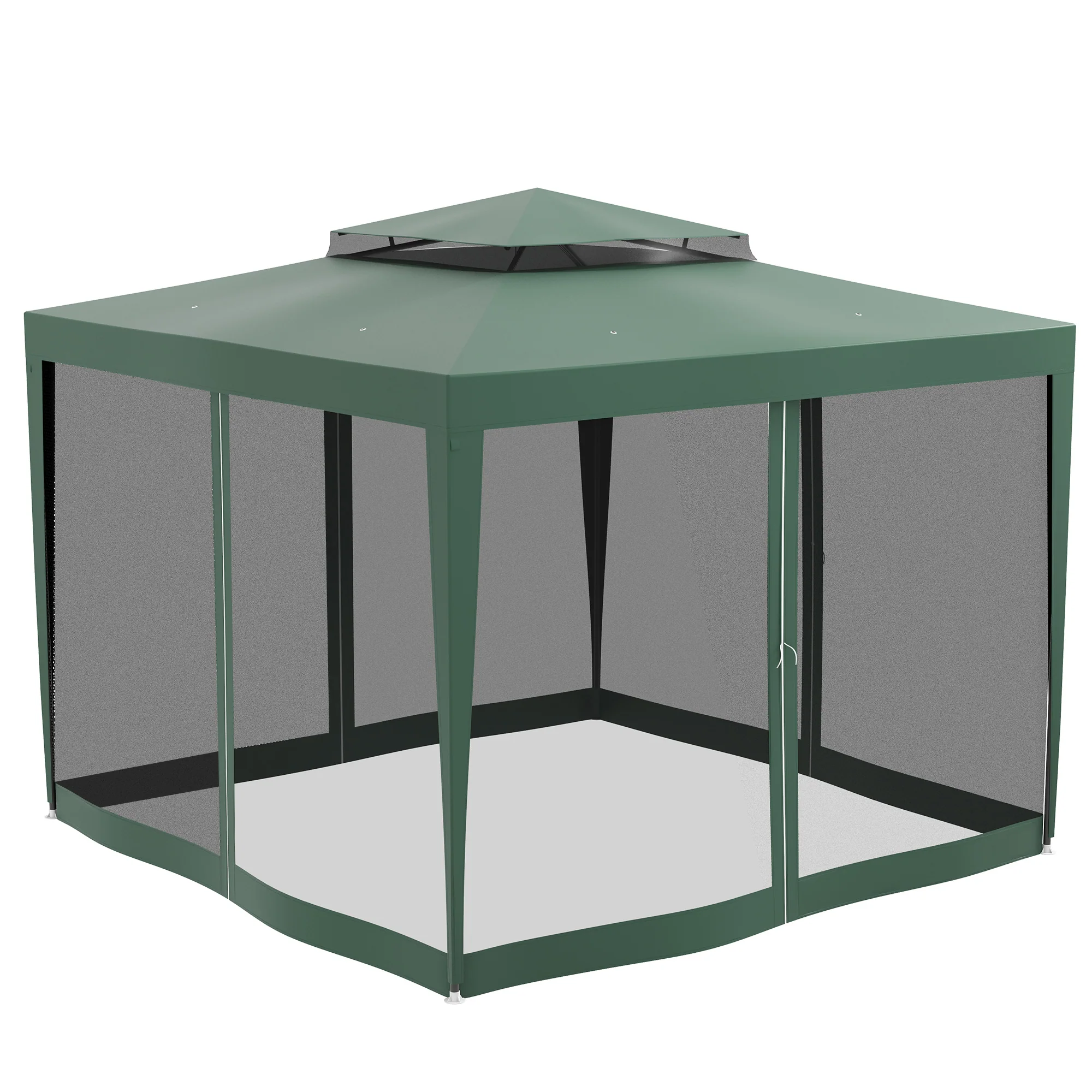 10' x 10' Canopy Tent with Mesh Netting and Double Tier Roof, Green - Image 9