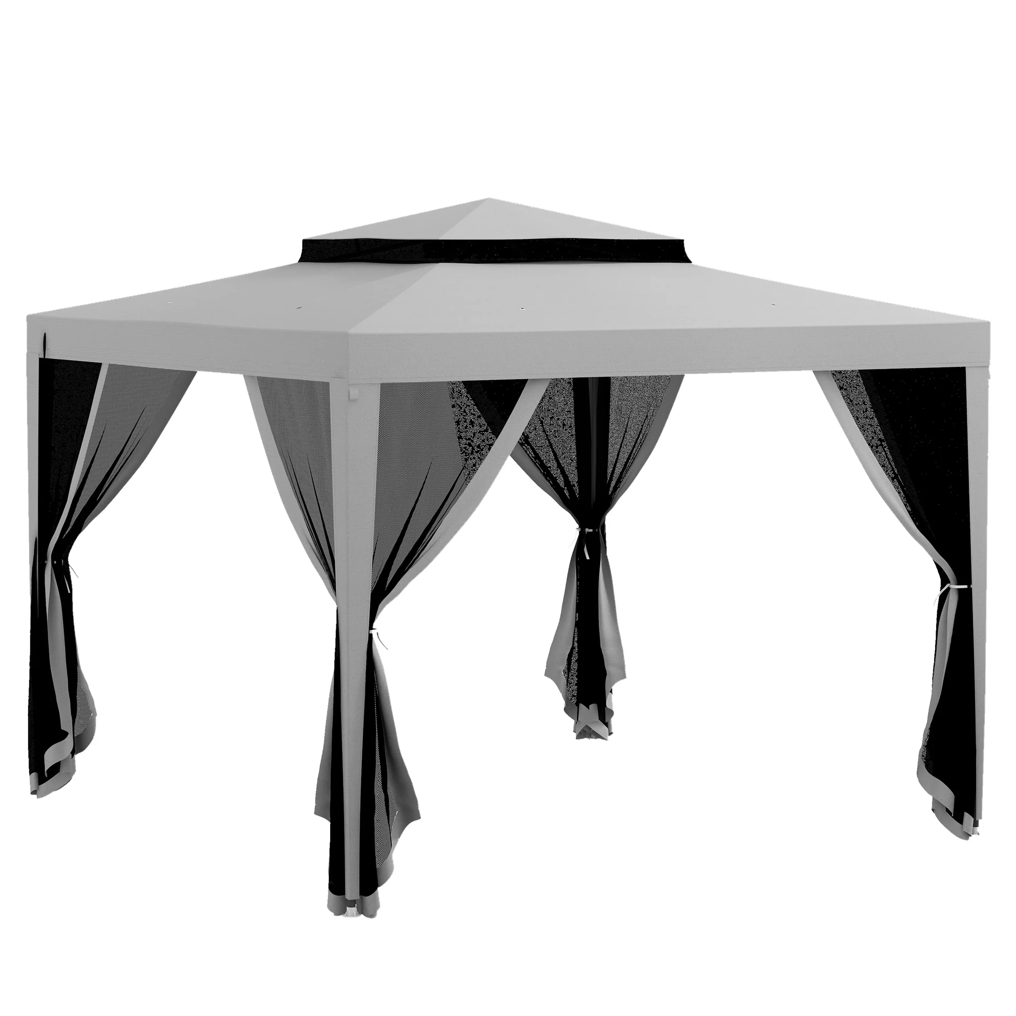 10' x 10' Canopy Tent with Mesh Netting and Double-Tier Roof, Grey - Image 12