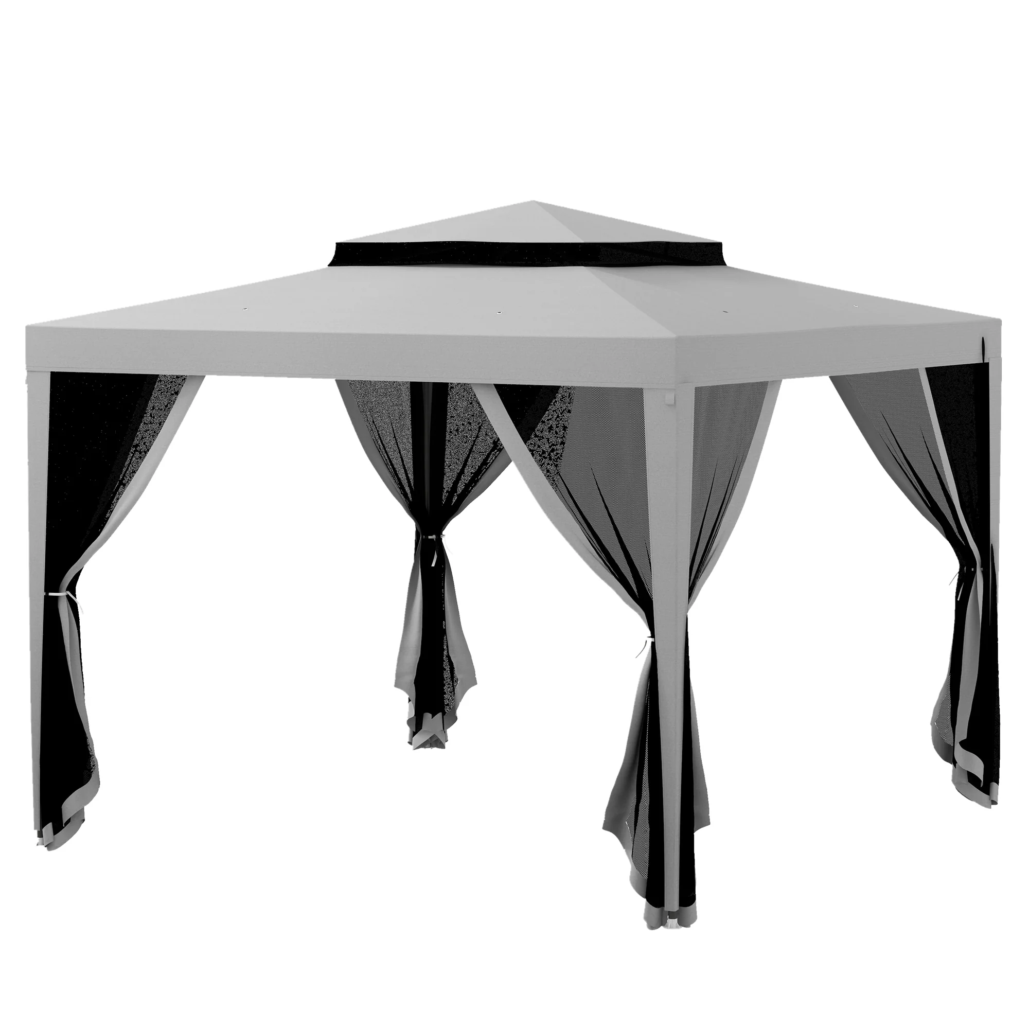 10' x 10' Canopy Tent with Mesh Netting and Double-Tier Roof, Grey - Image 2