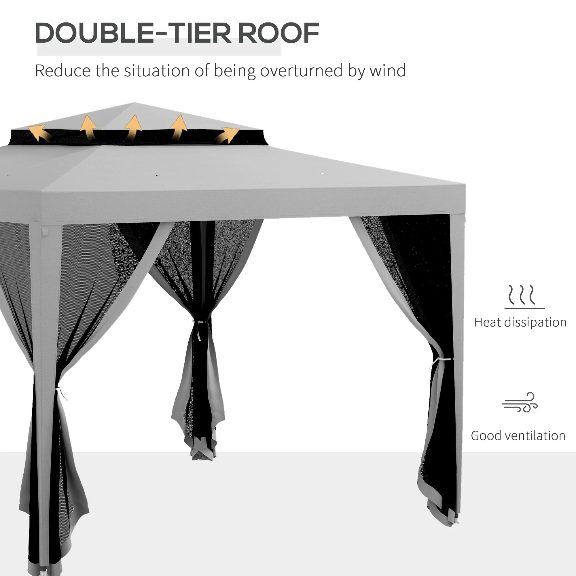 10' x 10' Canopy Tent with Mesh Netting and Double-Tier Roof, Grey - Image 6