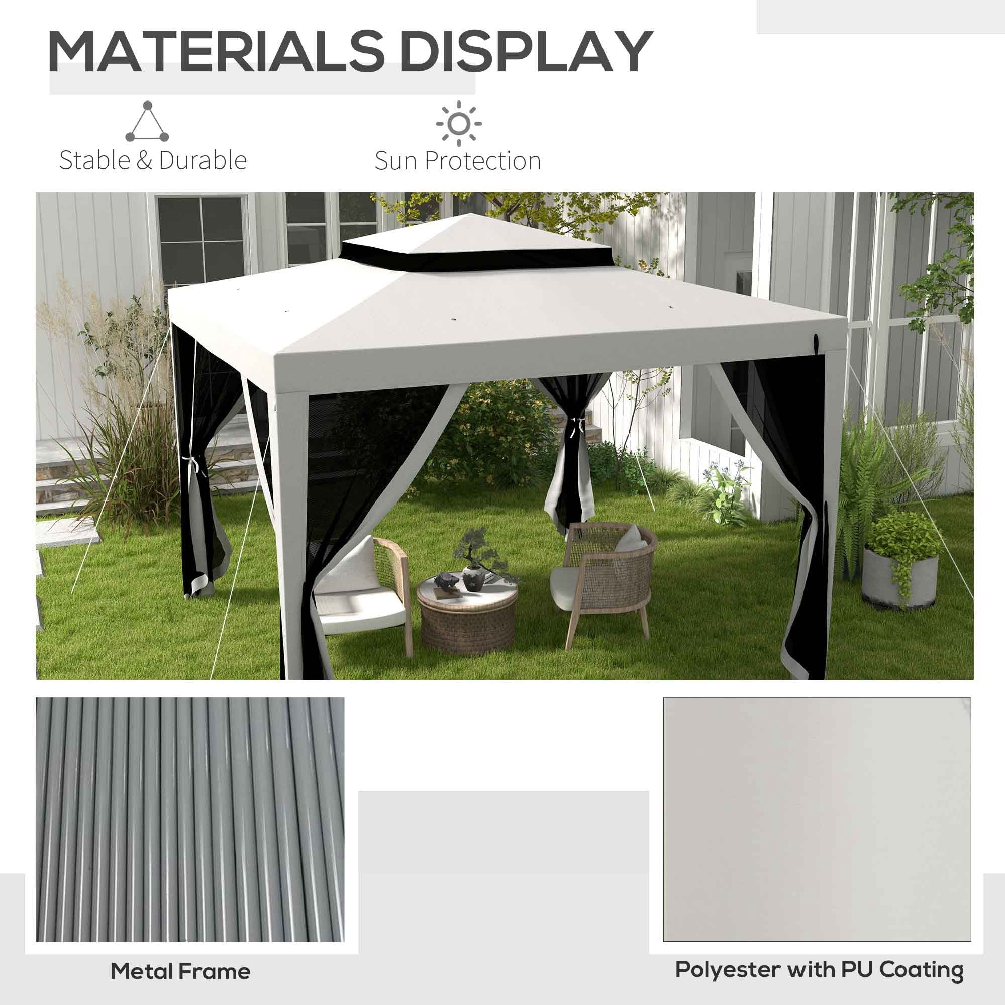 10' x 10' Canopy Tent with Mesh Netting and Double-Tier Roof, Grey - Image 7