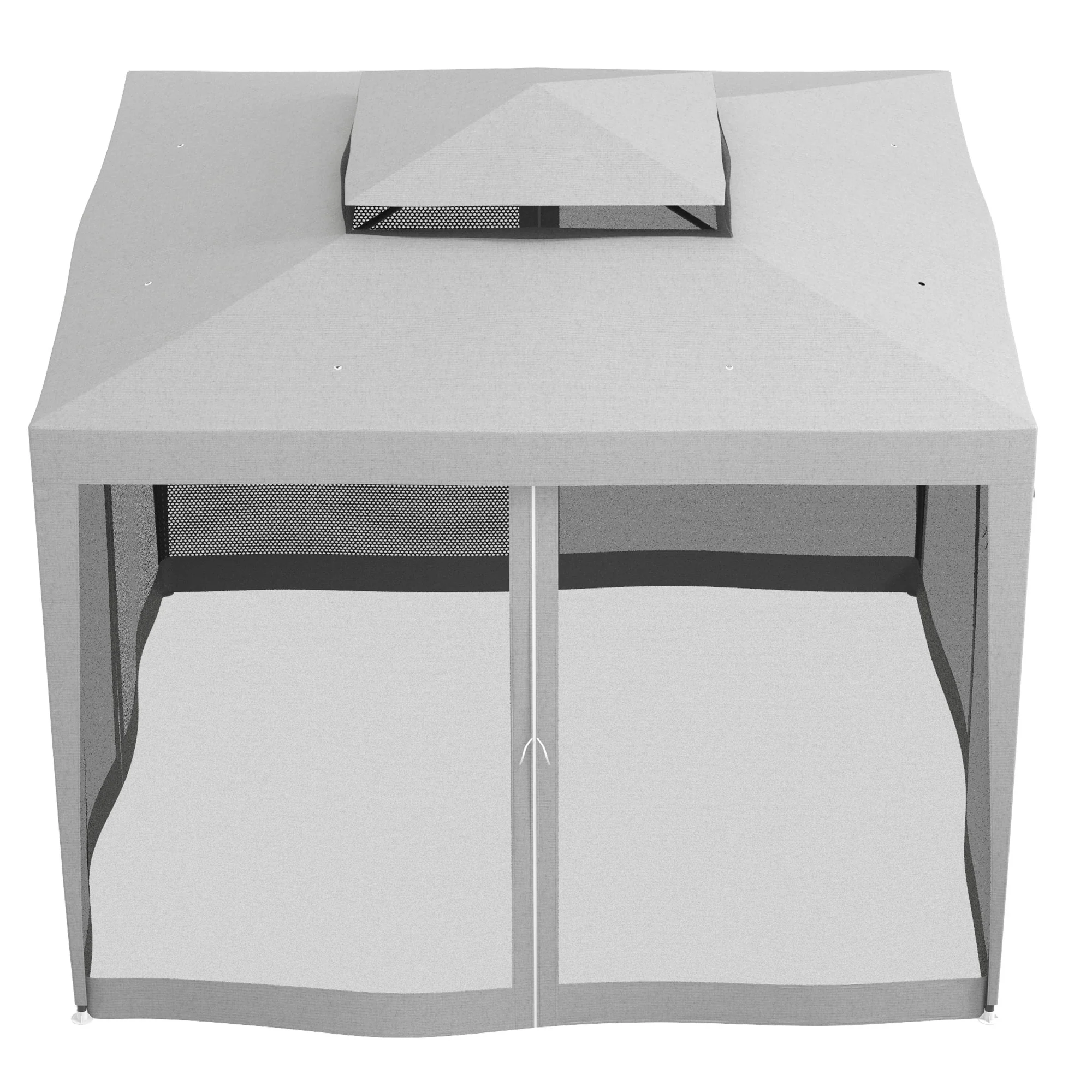 10' x 10' Canopy Tent with Mesh Netting and Double-Tier Roof, Grey - Image 9