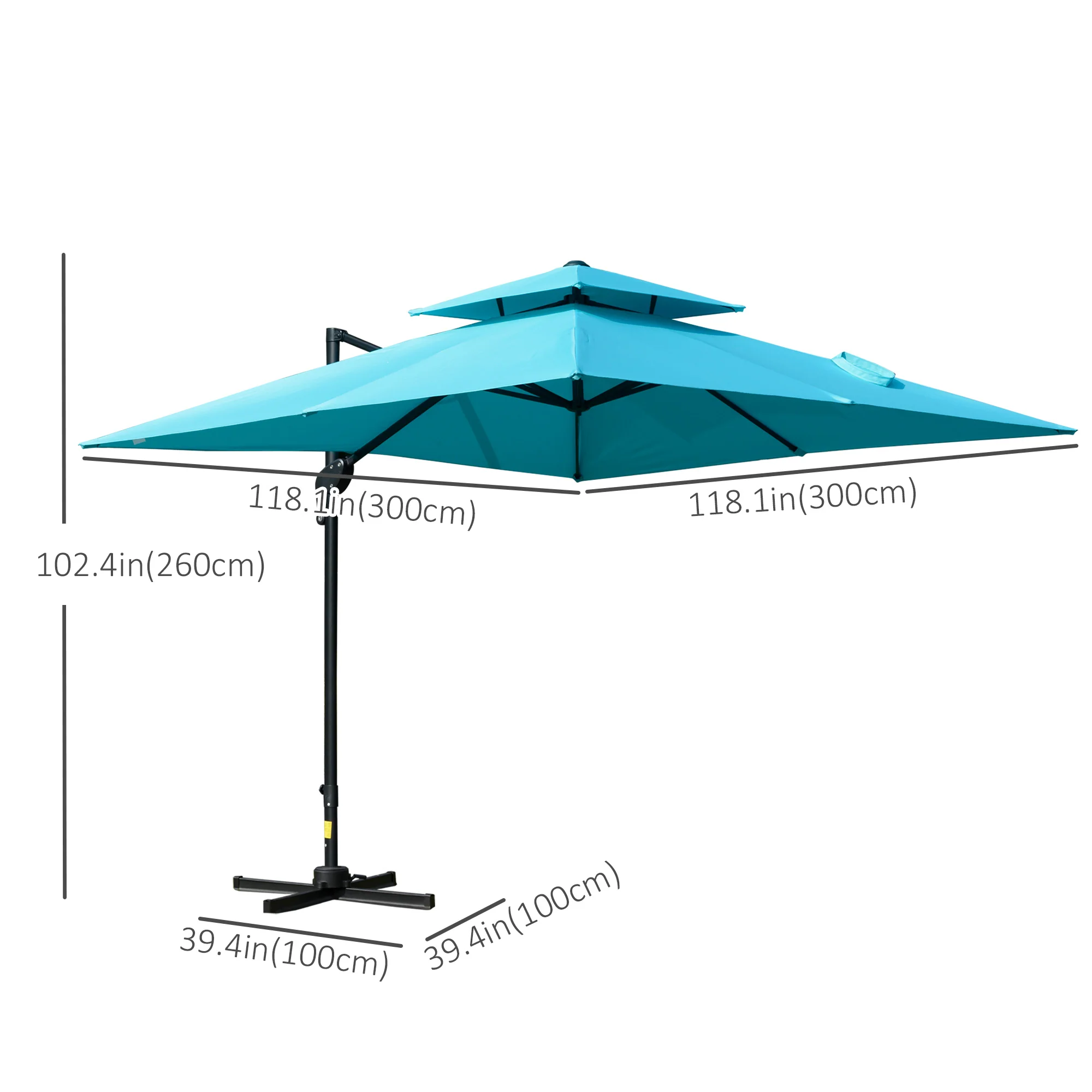 10' x 10' Double Top Square Offset Umbrella with Umbrella Cover, Light Blue - Image 5