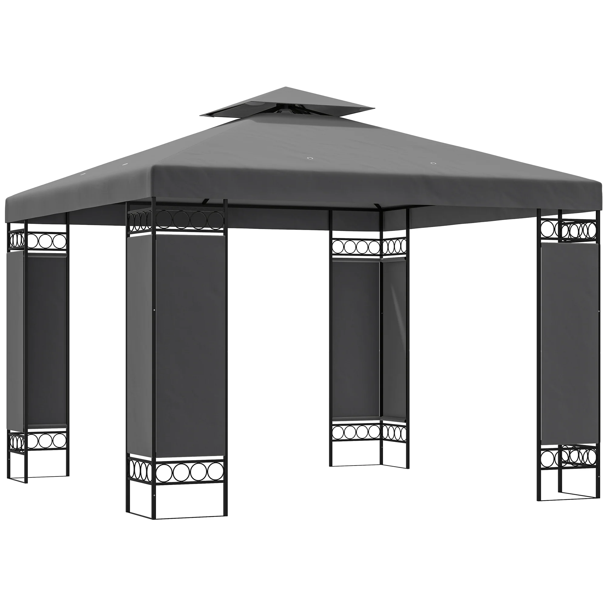 10 x 10 ft Canopy Gazebo with Double Roof and Mesh Screen Panels, Dark Grey