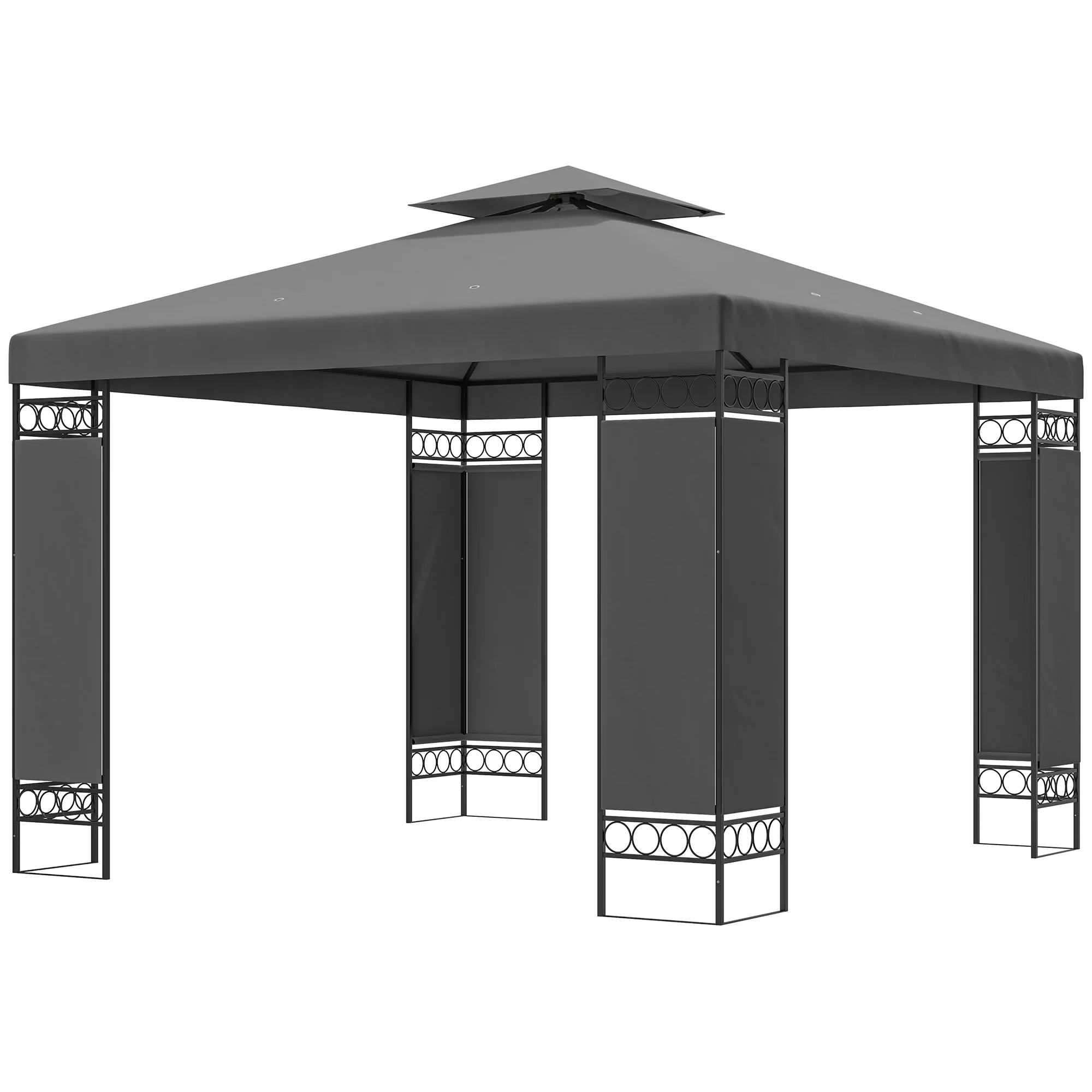 10 x 10 ft Canopy Gazebo with Double Roof and Mesh Screen Panels, Dark Grey - Image 2