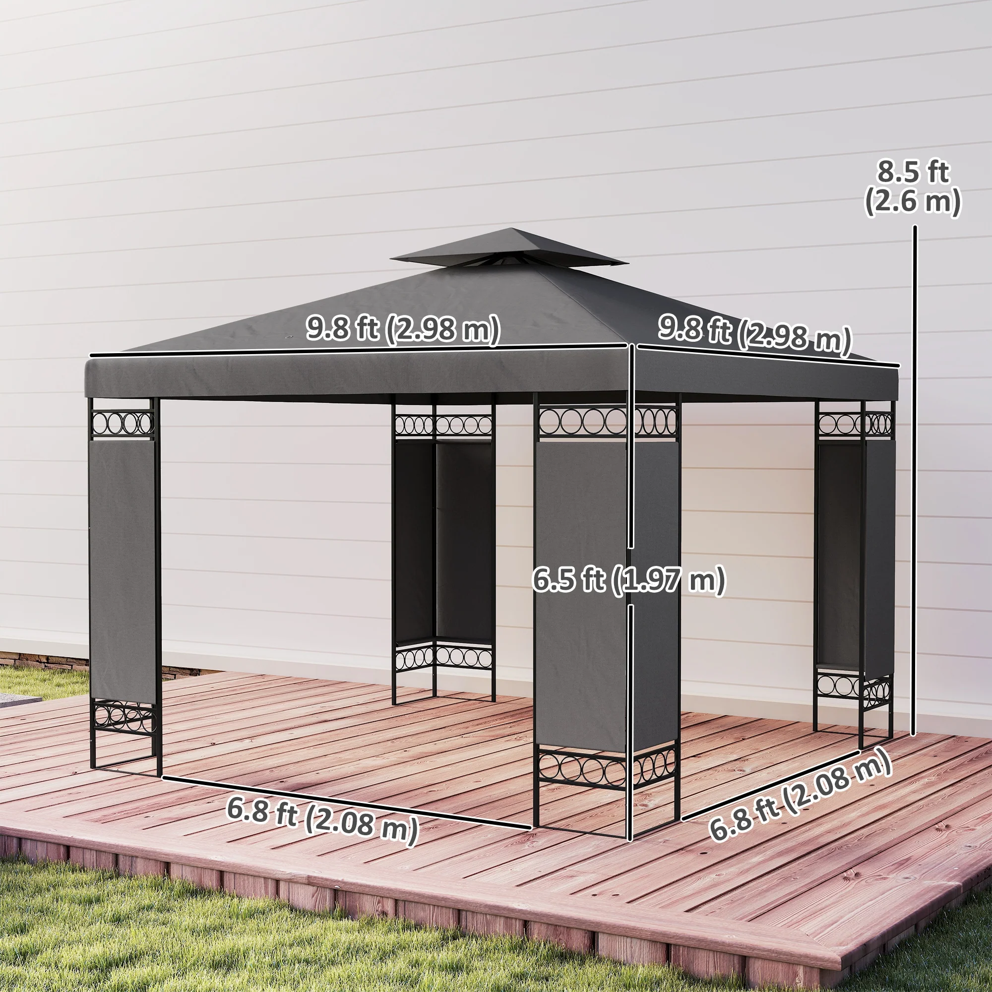 10 x 10 ft Canopy Gazebo with Double Roof and Mesh Screen Panels, Dark Grey - Image 5