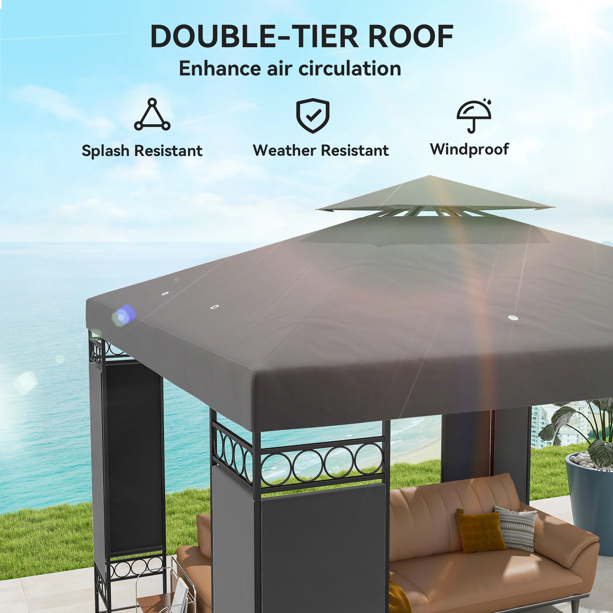 10 x 10 ft Canopy Gazebo with Double Roof and Mesh Screen Panels, Dark Grey - Image 6
