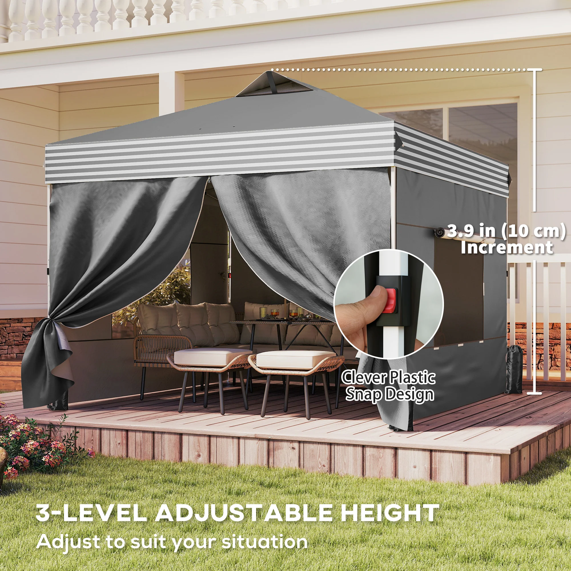 10 x 10 ft Pop-Up Canopy Tent with 4 Sidewalls and Wheeled Bag, Dark Grey - Image 10