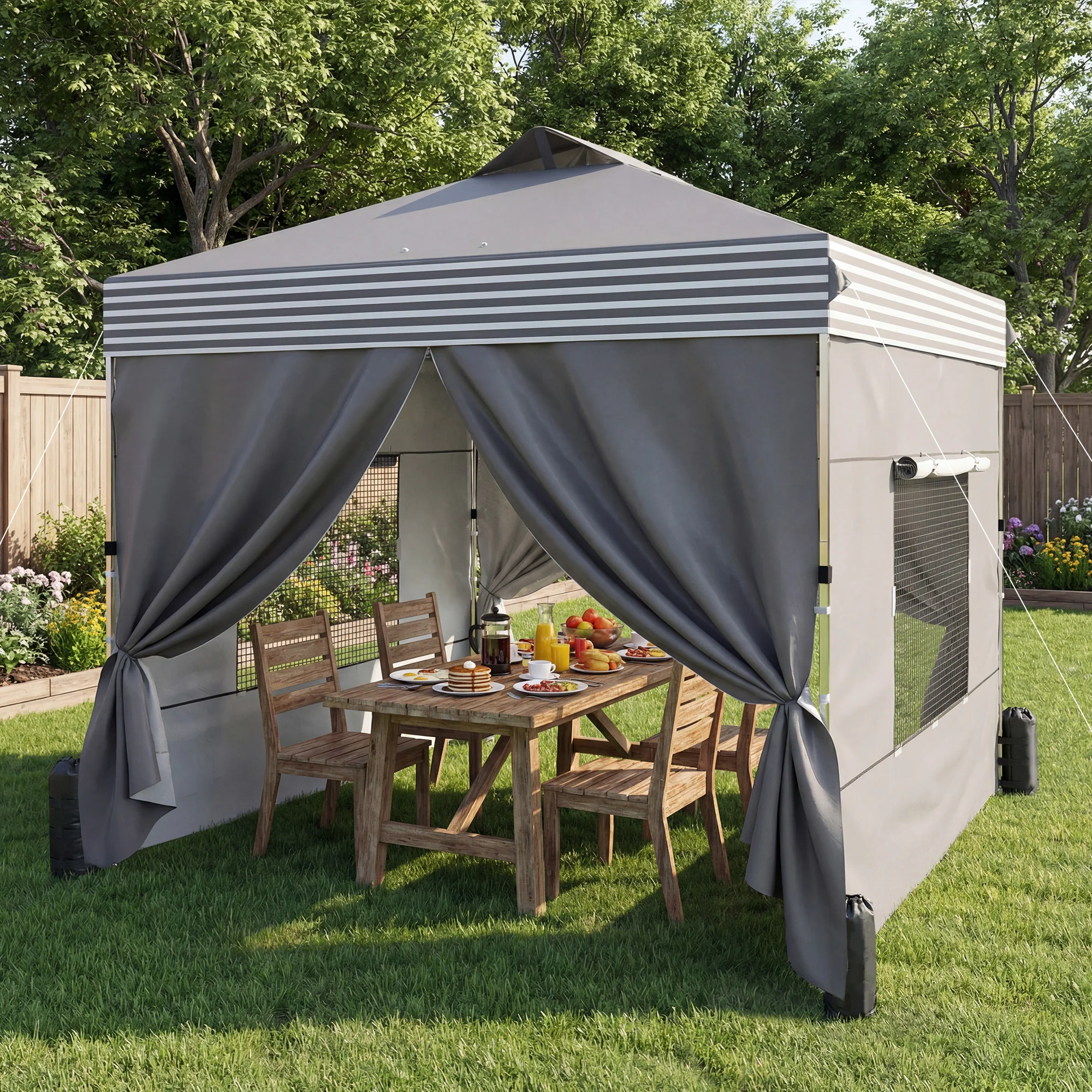 10 x 10 ft Pop-Up Canopy Tent with 4 Sidewalls and Wheeled Bag, Dark Grey - Image 4