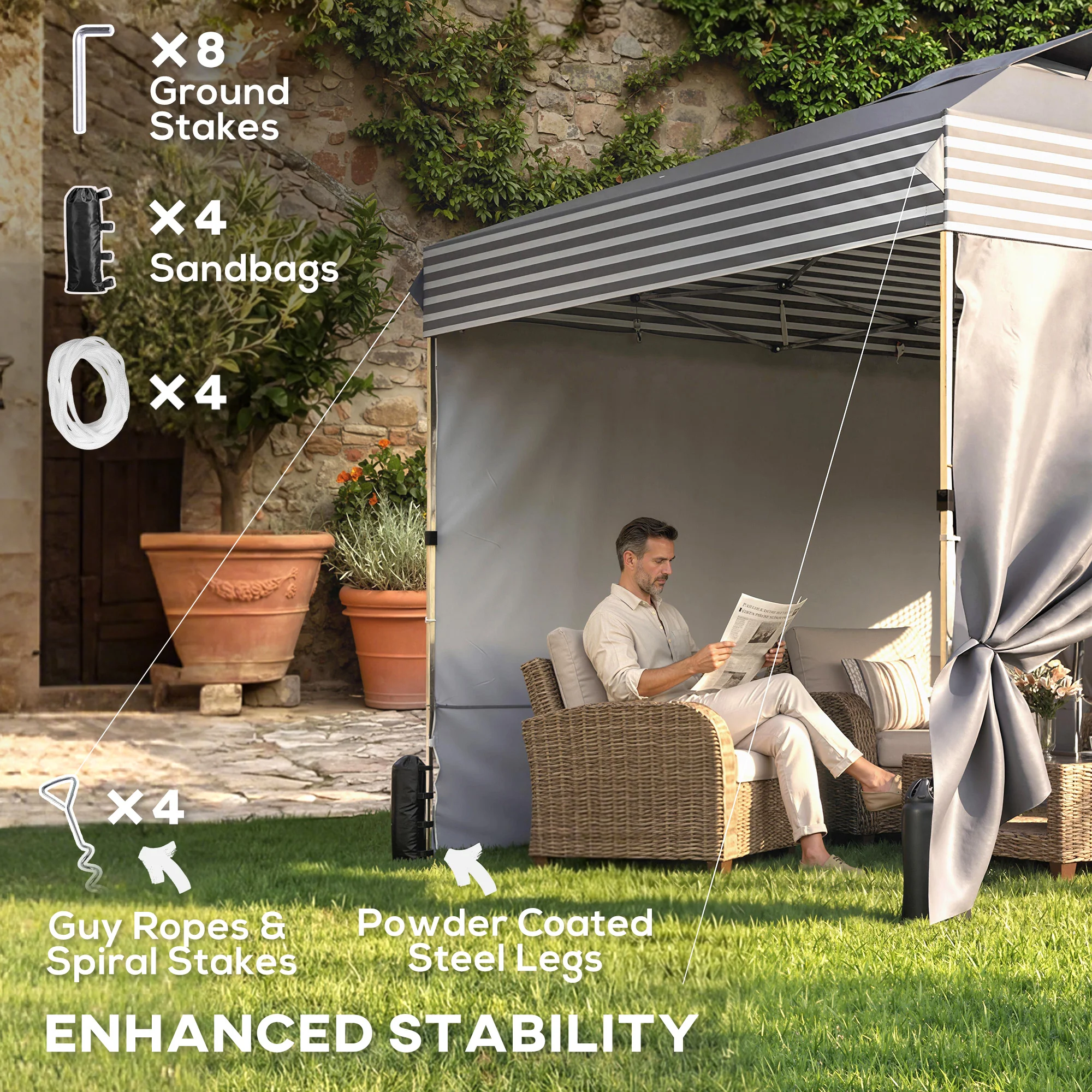 10 x 10 ft Pop-Up Canopy Tent with 4 Sidewalls and Wheeled Bag, Dark Grey - Image 9