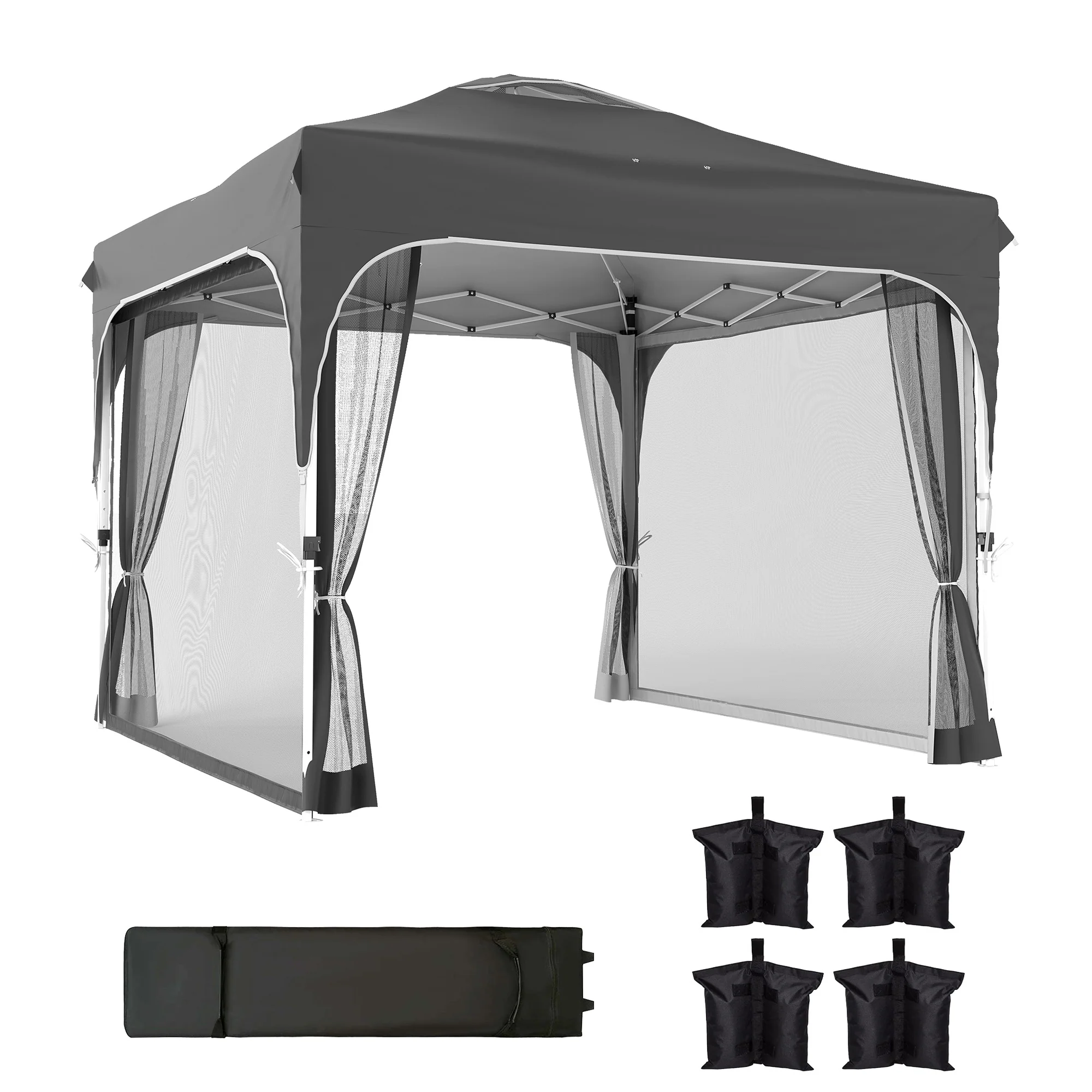 10 x 10 ft Pop Up Canopy Tent with Mosquito Netting and Sandbags, Dark Grey - Image 12