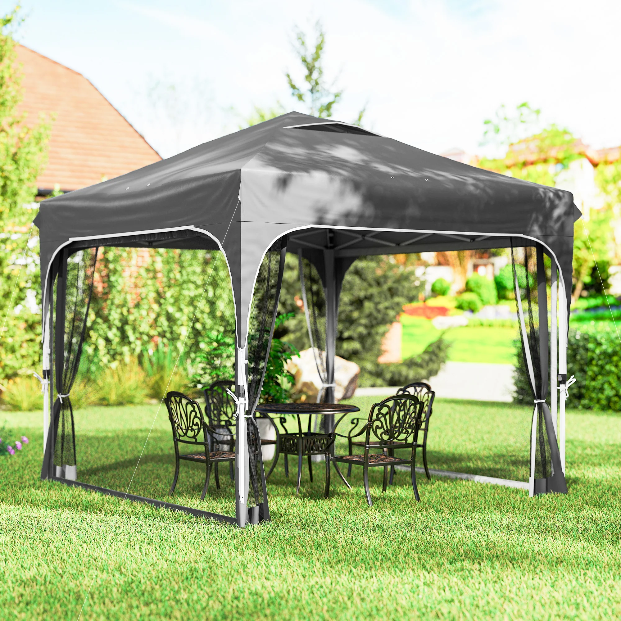 10 x 10 ft Pop Up Canopy Tent with Mosquito Netting and Sandbags, Dark Grey - Image 4