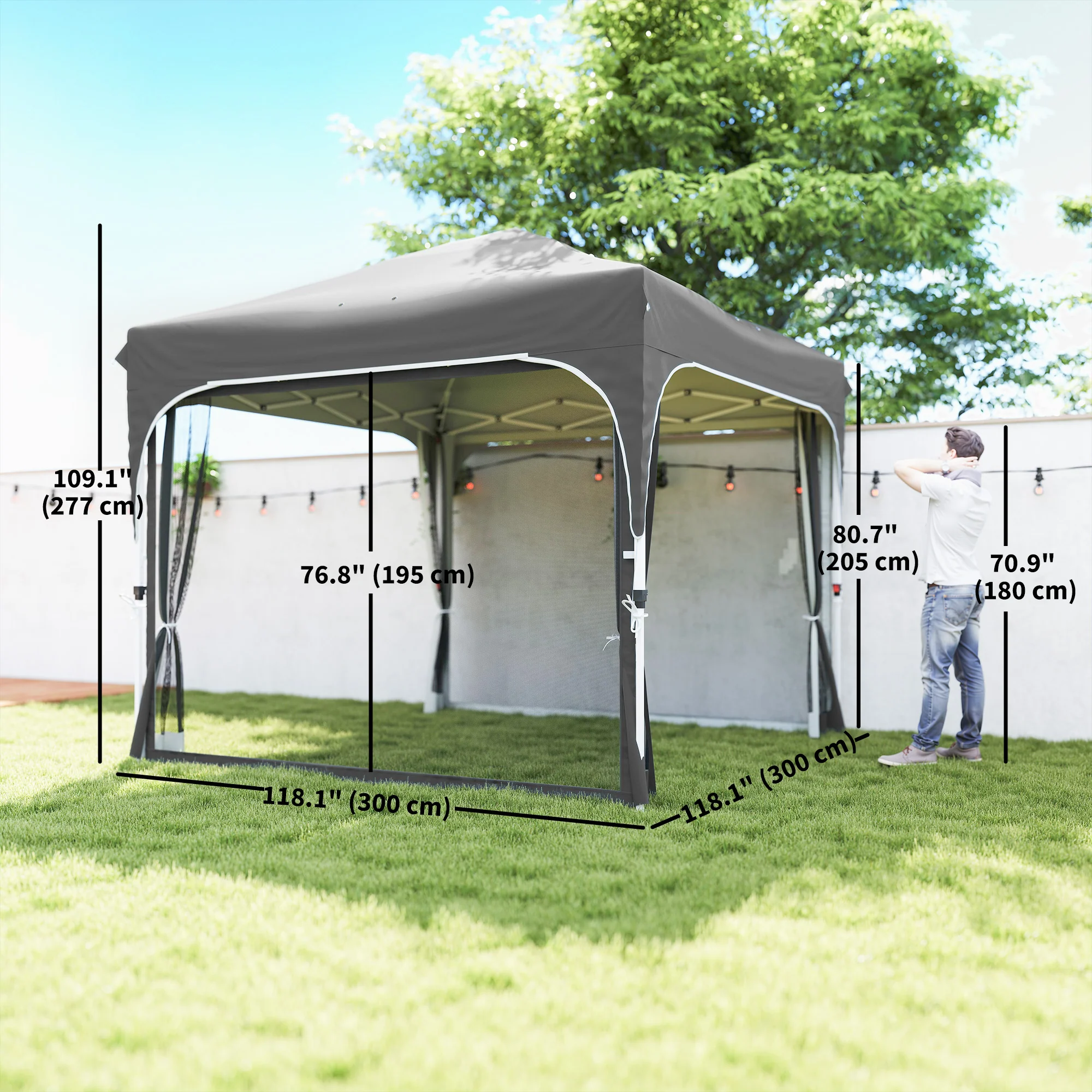 10 x 10 ft Pop Up Canopy Tent with Mosquito Netting and Sandbags, Dark Grey - Image 5