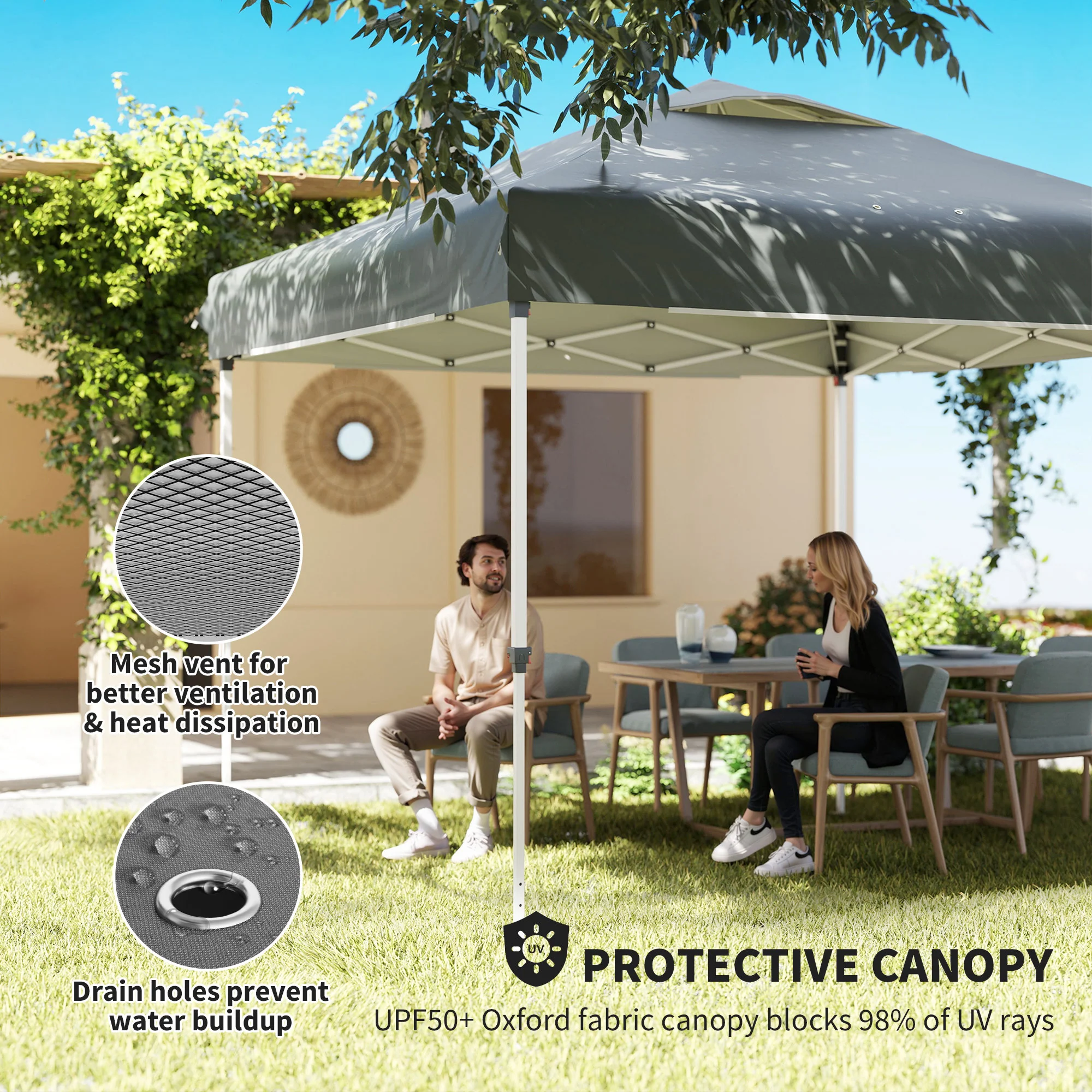 10 x 10 ft Pop Up Canopy Tent with Mosquito Netting and Sandbags, Dark Grey - Image 7