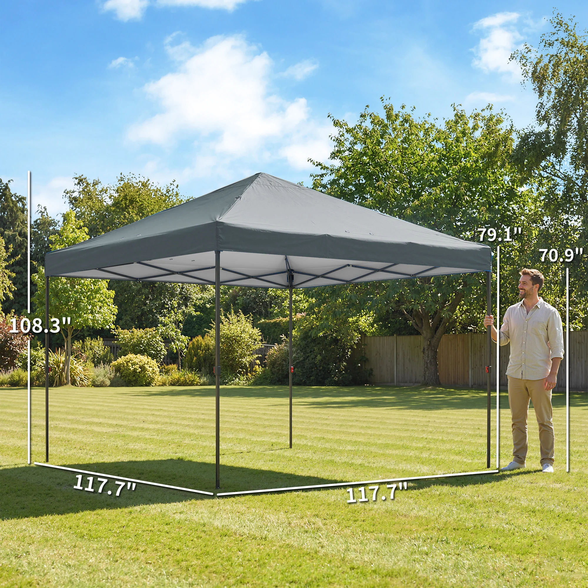 10' x 10' Pop Up Canopy Tent with Wheeled Carry Bag, Dark Gray - Image 5