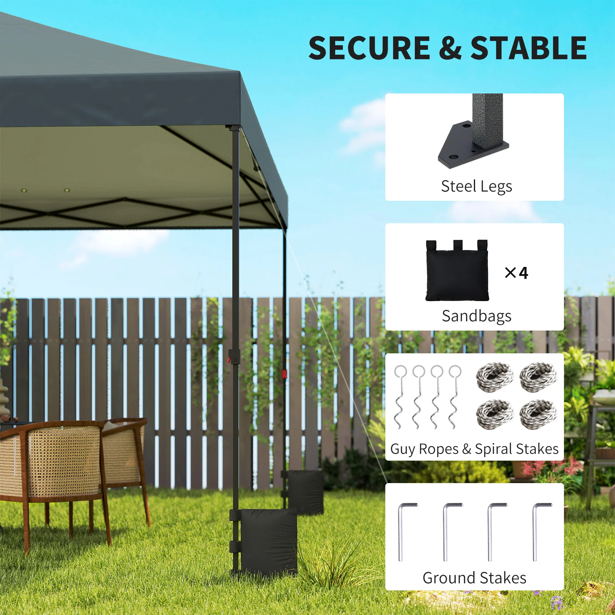 10' x 10' Pop Up Canopy Tent with Wheeled Carry Bag, Dark Gray - Image 8