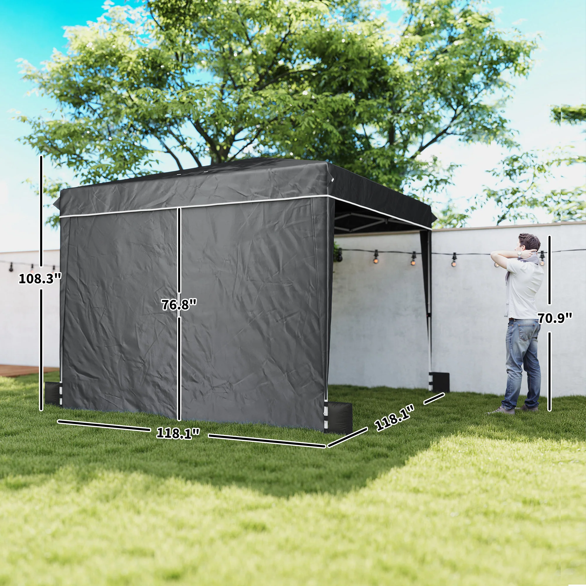 10 x 10 ft Pop Up Canopy Tent with Carry Bag, Sandbags, Adjustable Height for Parties, Events, Camping, UPF50+, Black - Image 5