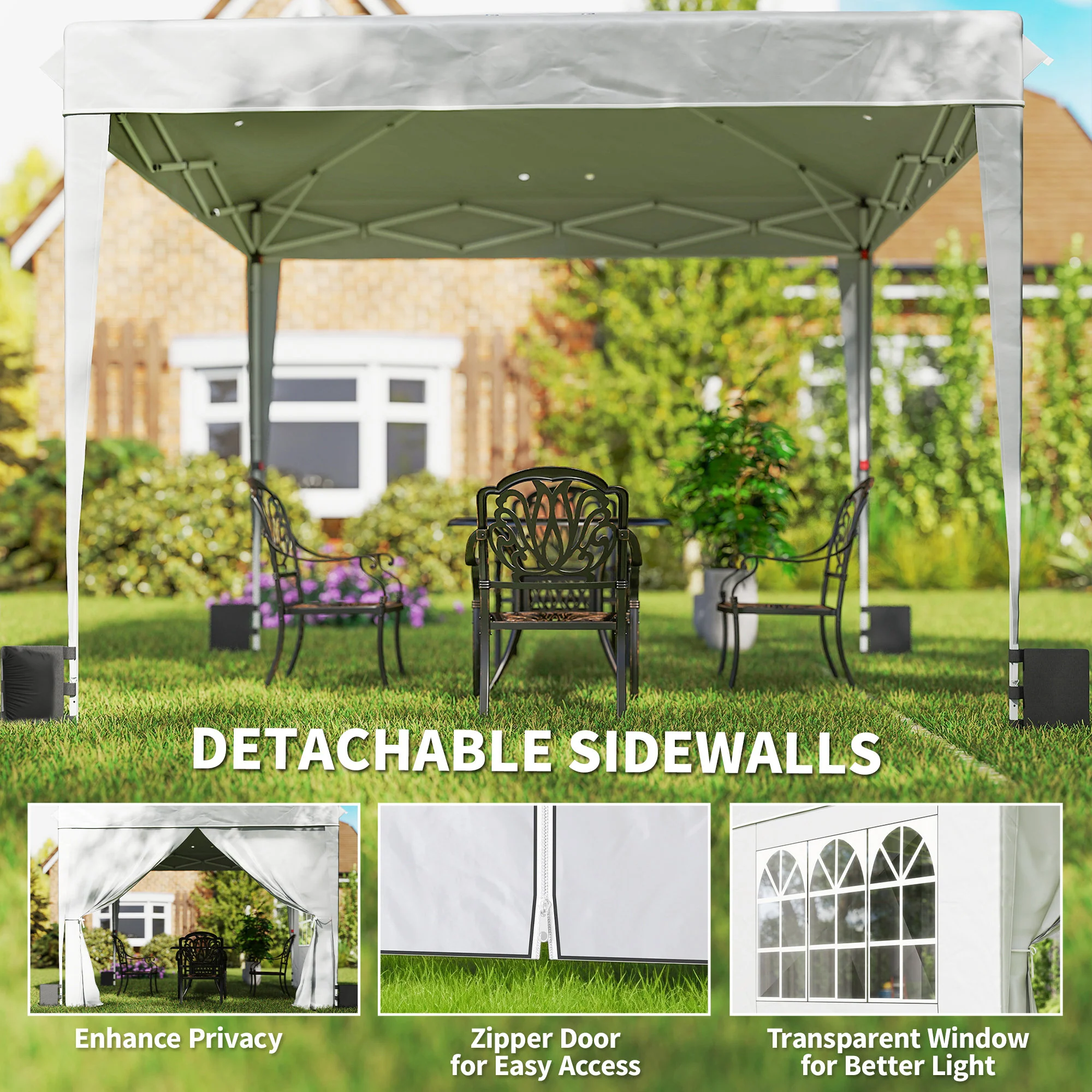 10' x 10' Pop Up Canopy Tent with Sidewalls, White - Image 7