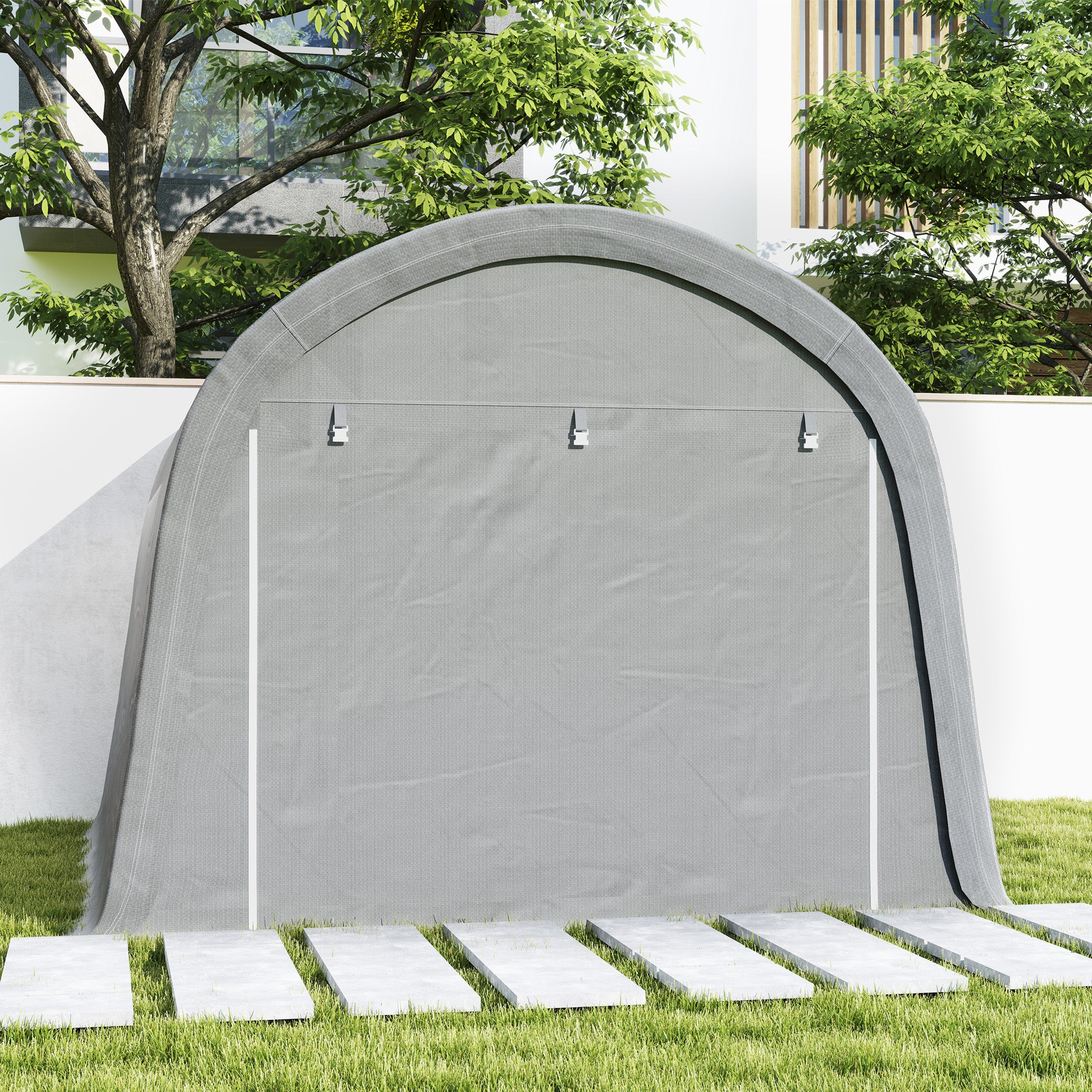 10' x 10' Heavy Duty Garden Storage Tent with Galvanized Frame, Light Grey - Image 10