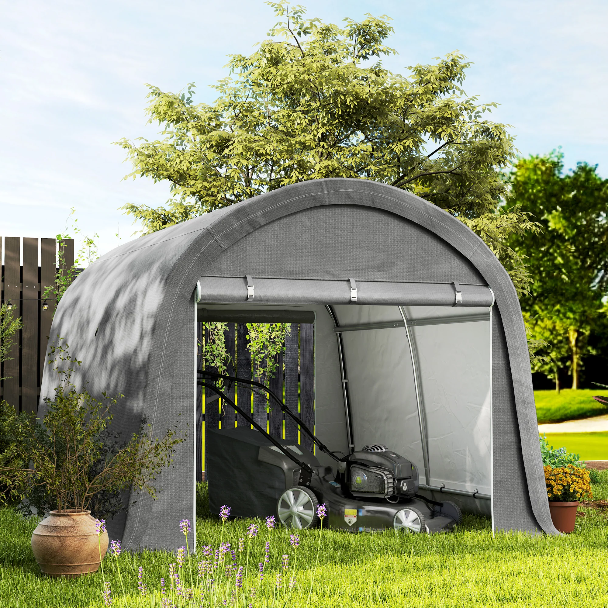 10' x 10' Heavy Duty Garden Storage Tent with Galvanized Frame, Light Grey - Image 11