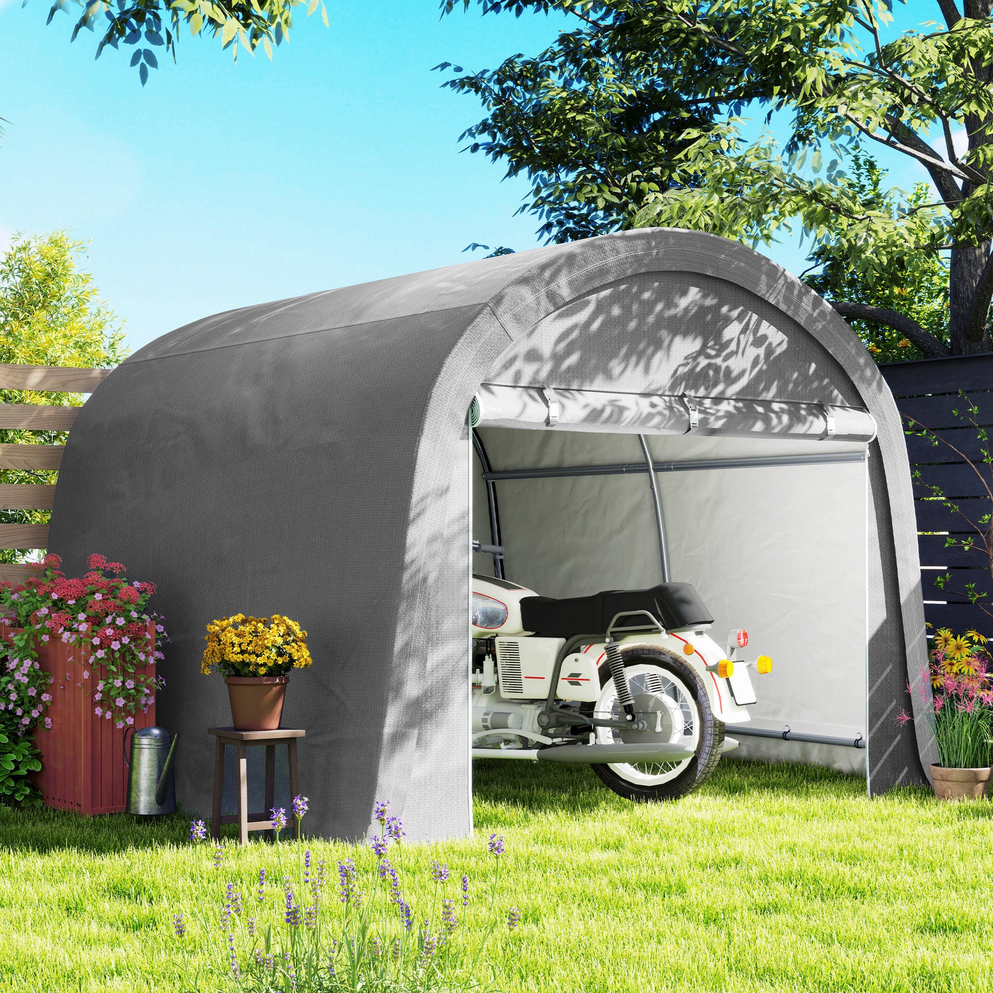 10' x 10' Heavy Duty Garden Storage Tent with Galvanized Frame, Light Grey - Image 3
