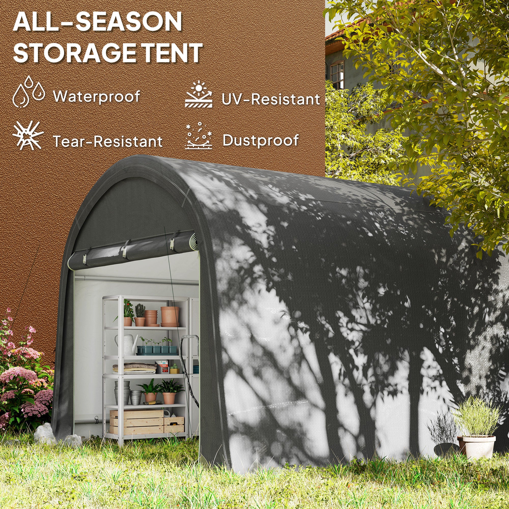 10' x 10' Heavy Duty Garden Storage Tent with Galvanized Frame, Light Grey - Image 6