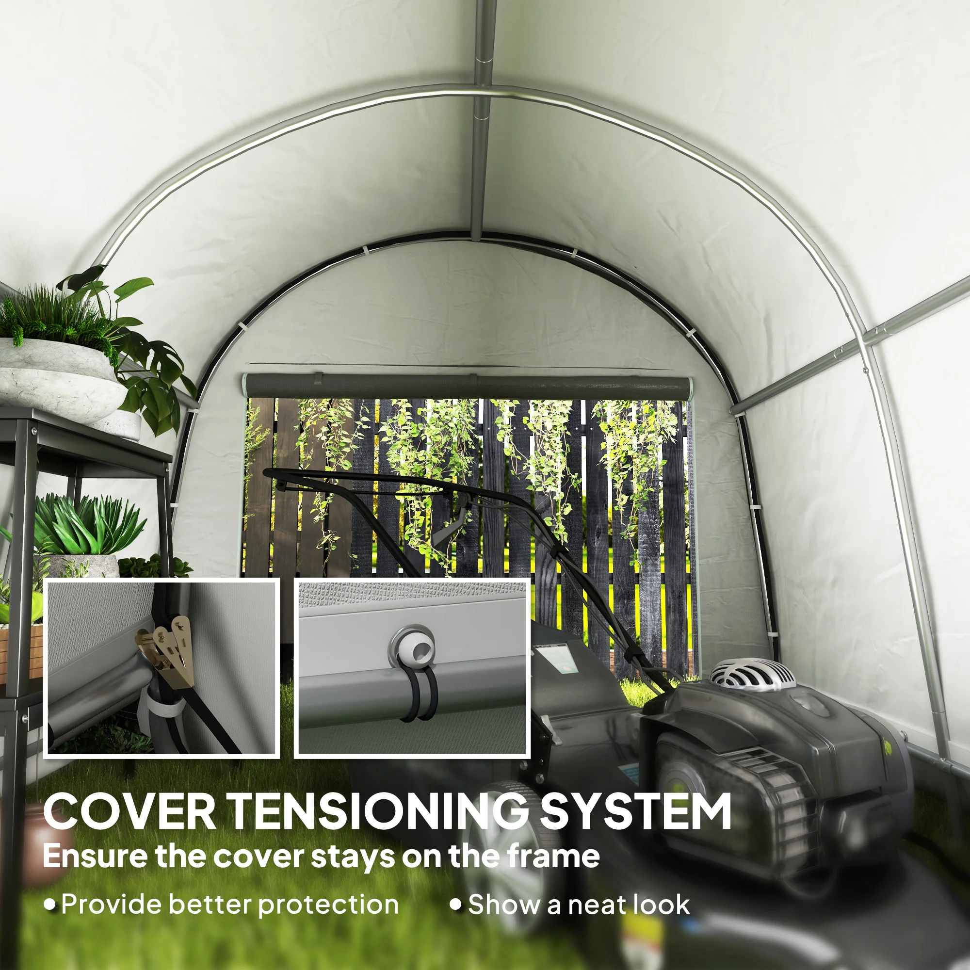 10' x 10' Heavy Duty Garden Storage Tent with Galvanized Frame, Light Grey - Image 9