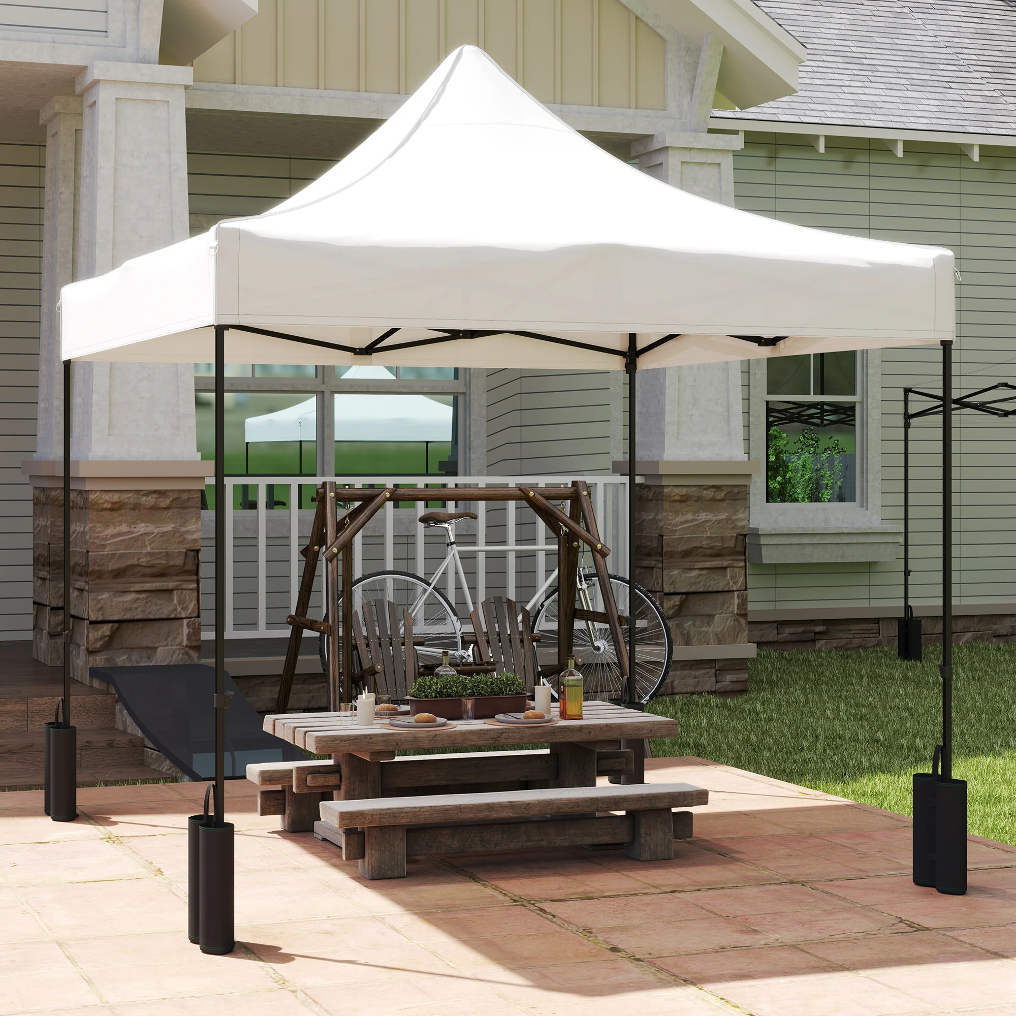 10' x 10' Gazebo Replacement Top with 4 Weight Bags & 8 Drain Holes, UPF50+, White - Image 10
