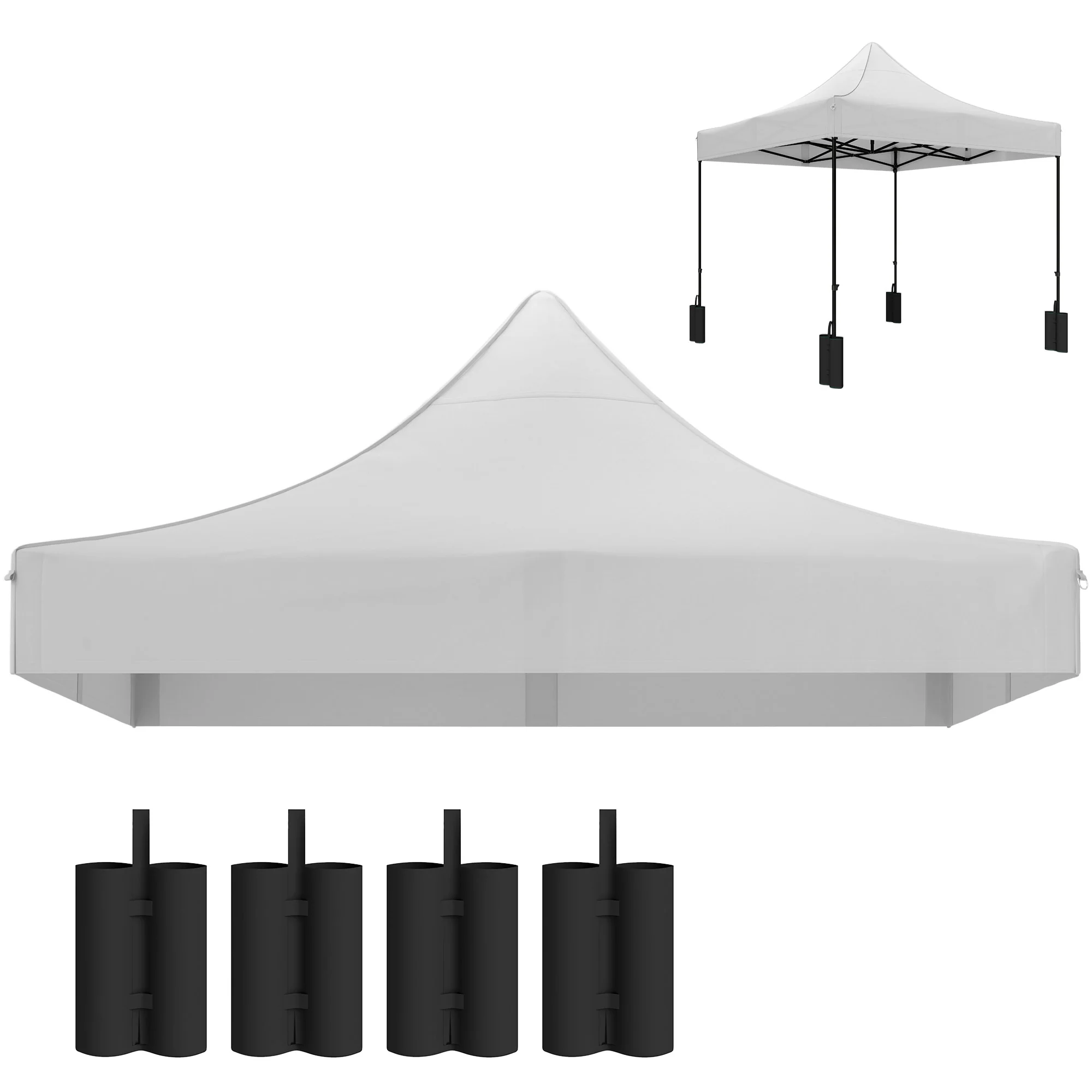 10' x 10' Gazebo Replacement Top with 4 Weight Bags & 8 Drain Holes, UPF50+, White - Image 2