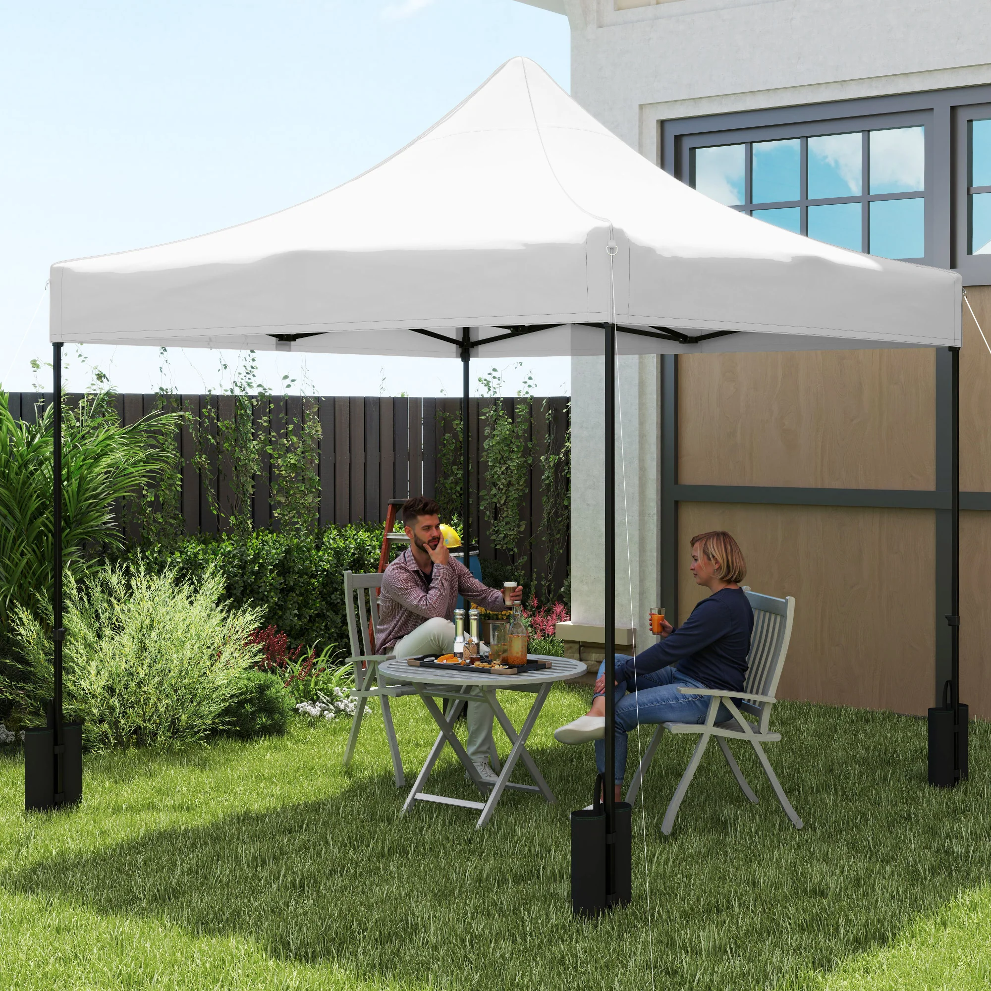 10' x 10' Gazebo Replacement Top with 4 Weight Bags & 8 Drain Holes, UPF50+, White - Image 3