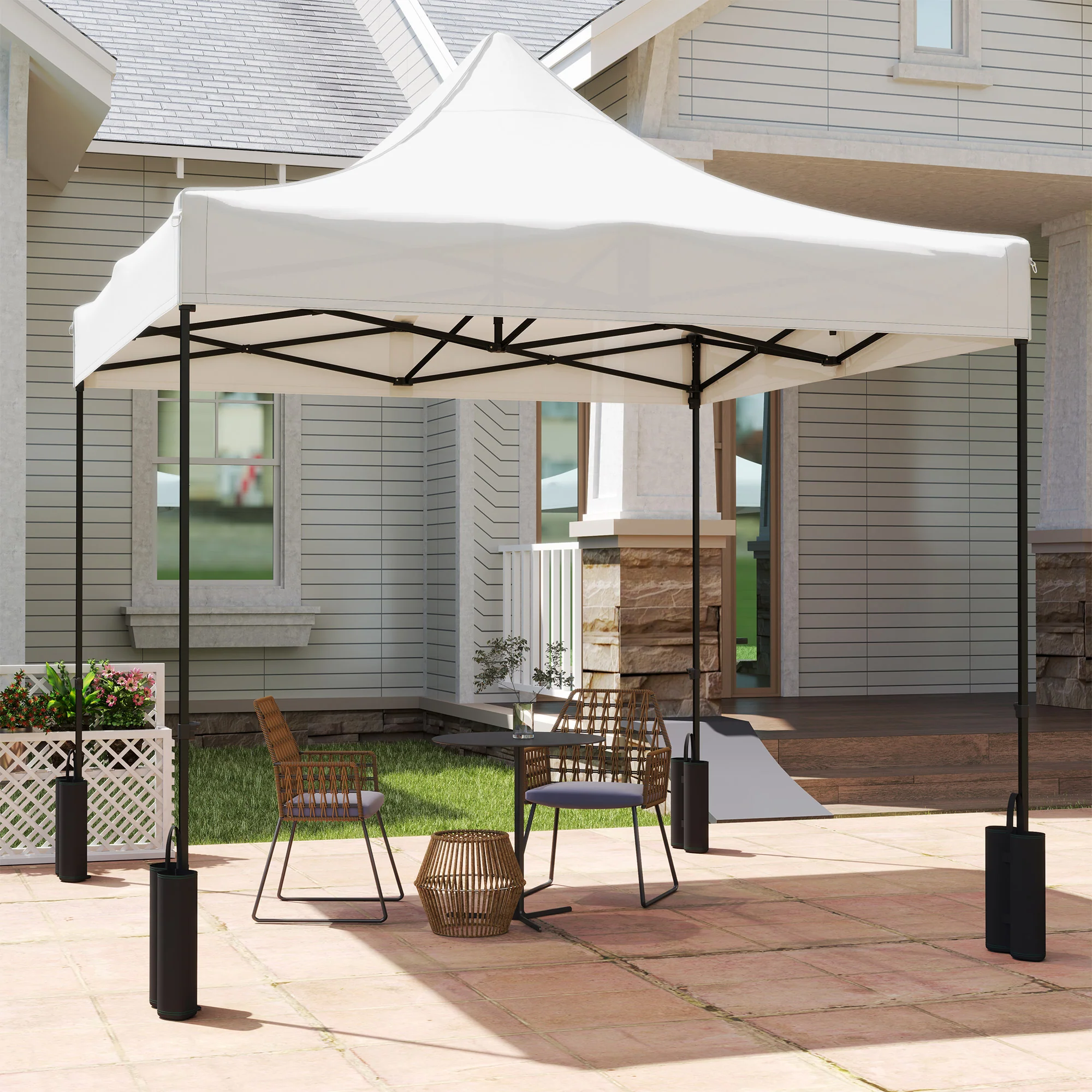10' x 10' Gazebo Replacement Top with 4 Weight Bags & 8 Drain Holes, UPF50+, White - Image 9