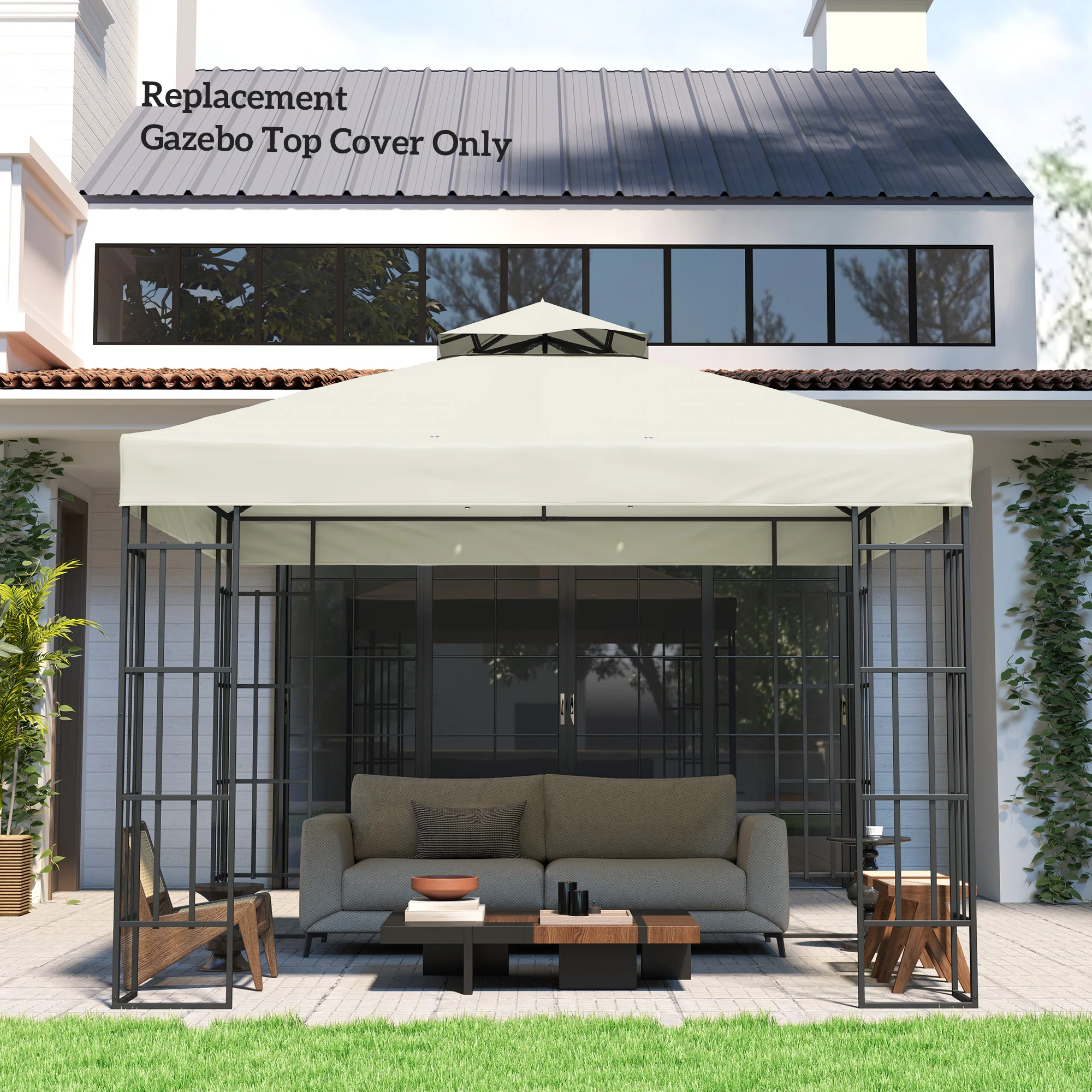 10' x 10' 2-Tier Gazebo Replacement Canopy Top Cover in Light Grey - Image 10