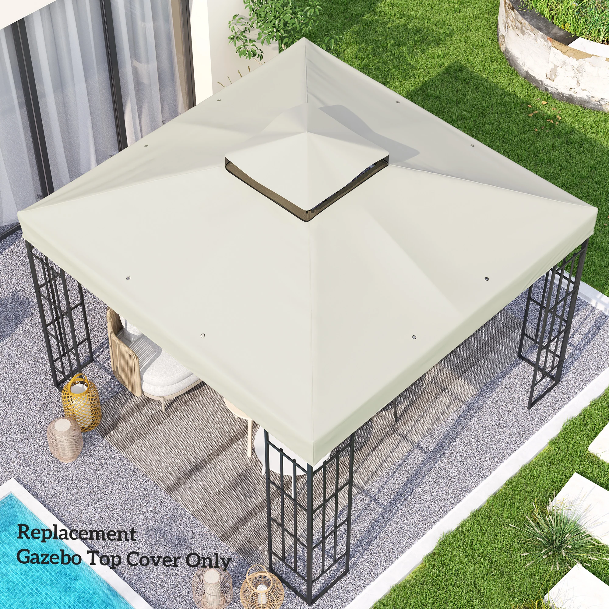 10' x 10' 2-Tier Gazebo Replacement Canopy Top Cover in Light Grey - Image 11