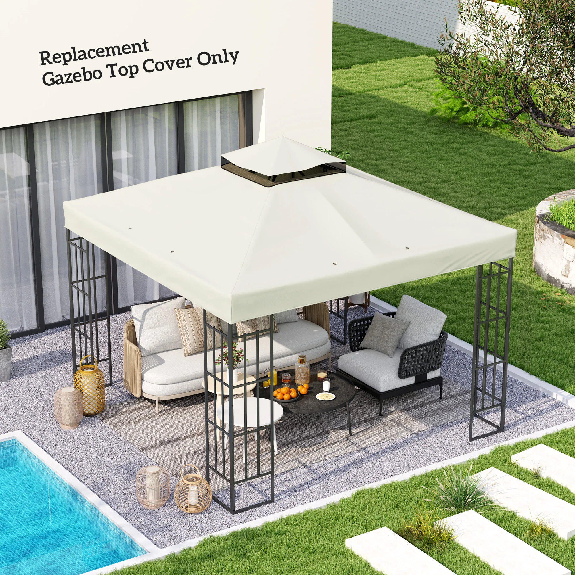 10' x 10' 2-Tier Gazebo Replacement Canopy Top Cover in Light Grey - Image 3