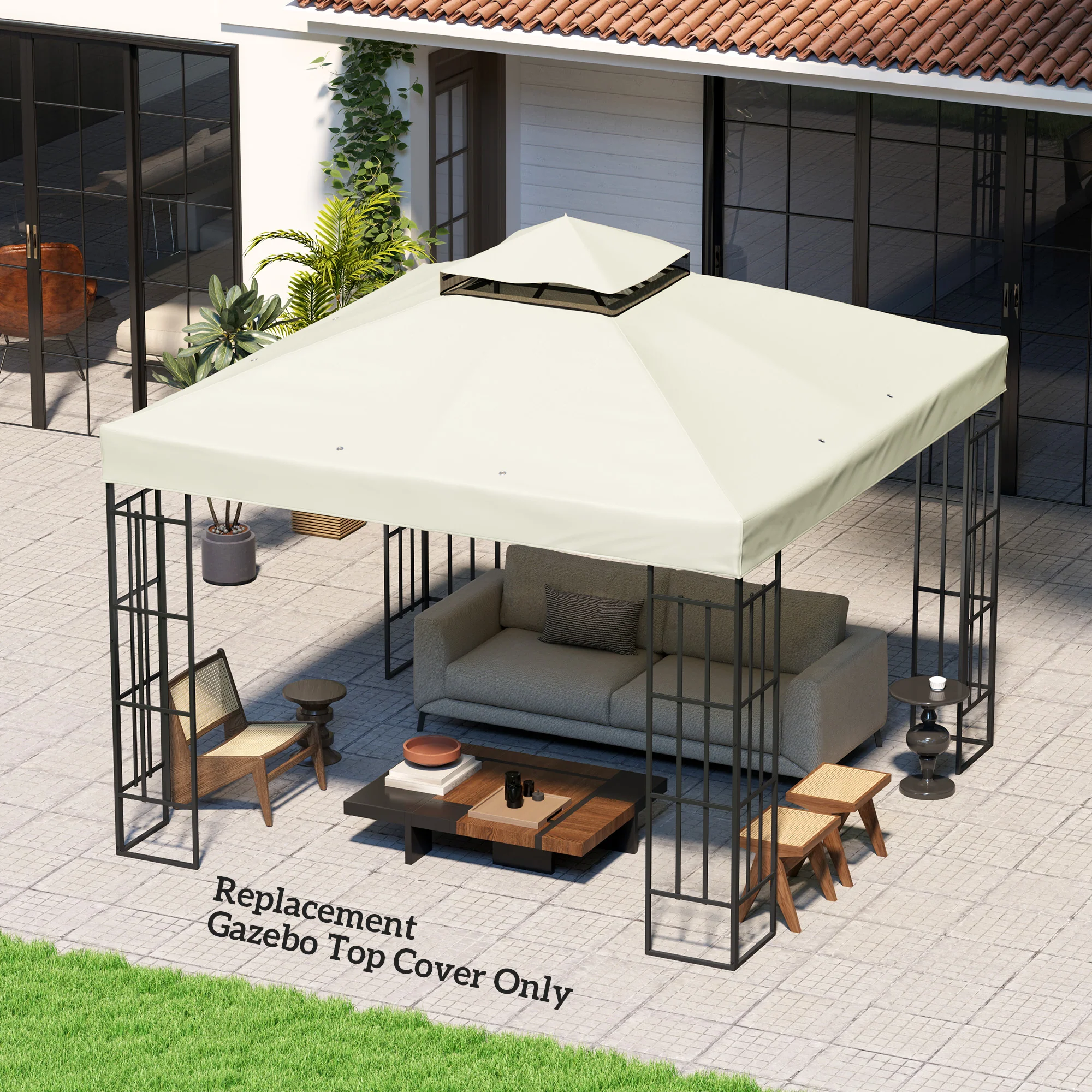 10' x 10' 2-Tier Gazebo Replacement Canopy Top Cover in Light Grey - Image 4