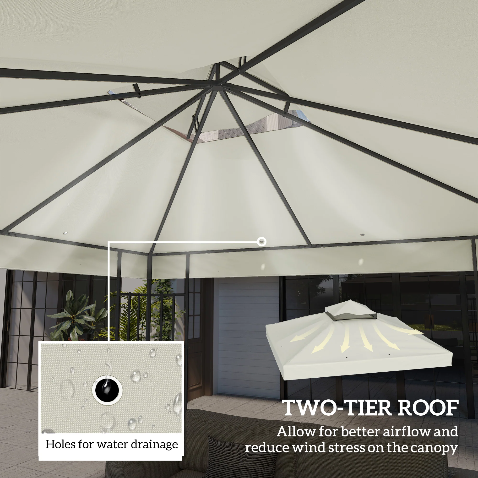 10' x 10' 2-Tier Gazebo Replacement Canopy Top Cover in Light Grey - Image 6