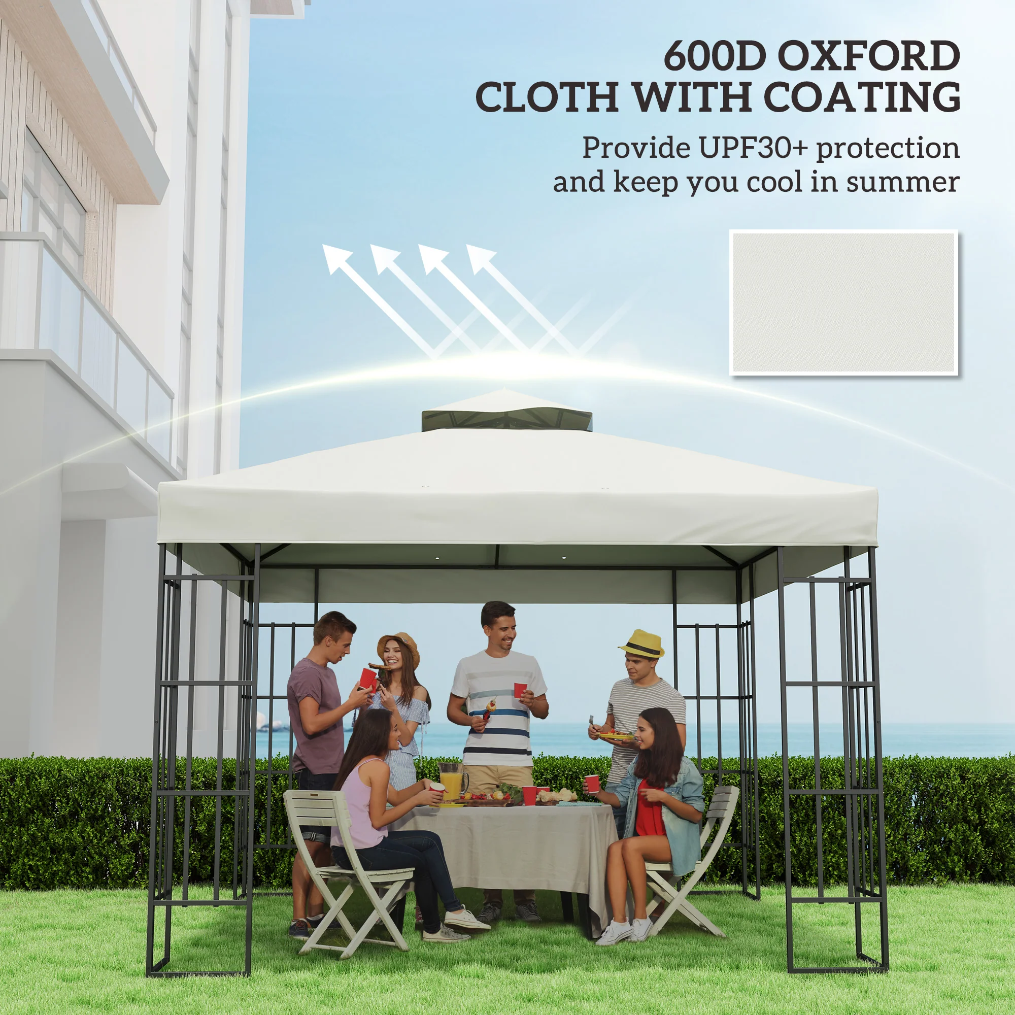 10' x 10' 2-Tier Gazebo Replacement Canopy Top Cover in Light Grey - Image 8